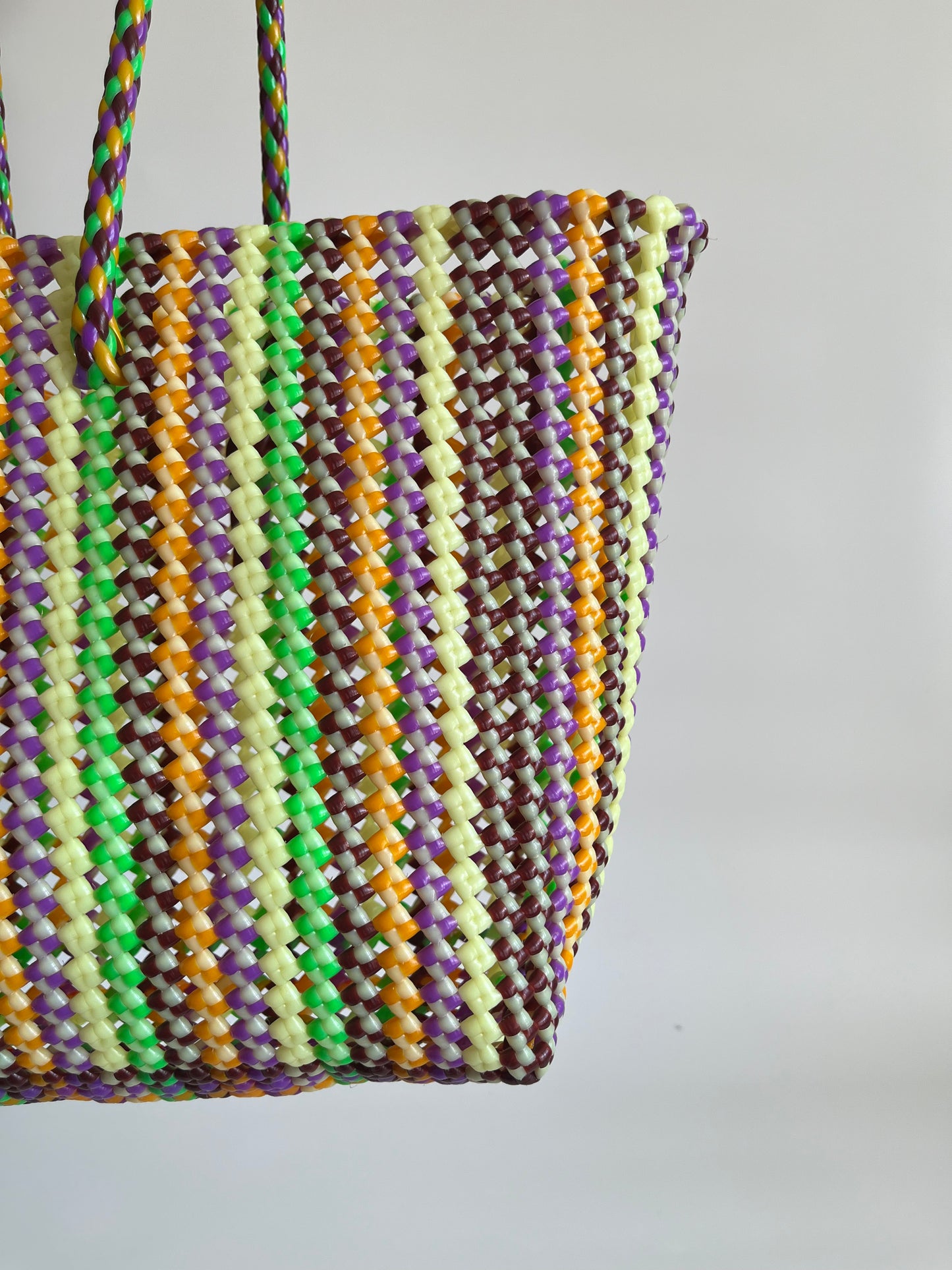 N°422L - SAC CABAS TRESSÉ MAIN - GRAND - multicolors