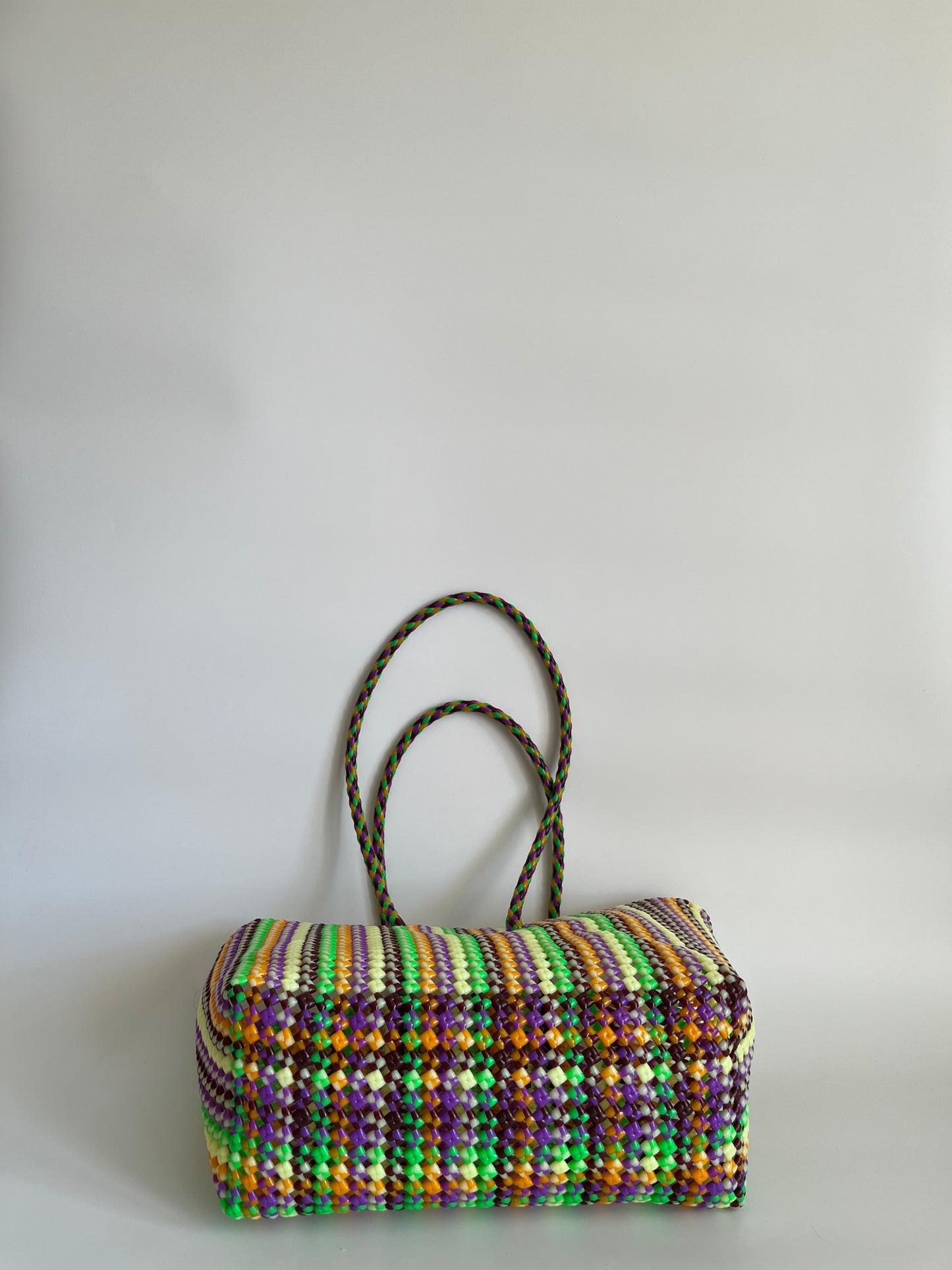 N°422L - SAC CABAS TRESSÉ MAIN - GRAND - multicolors
