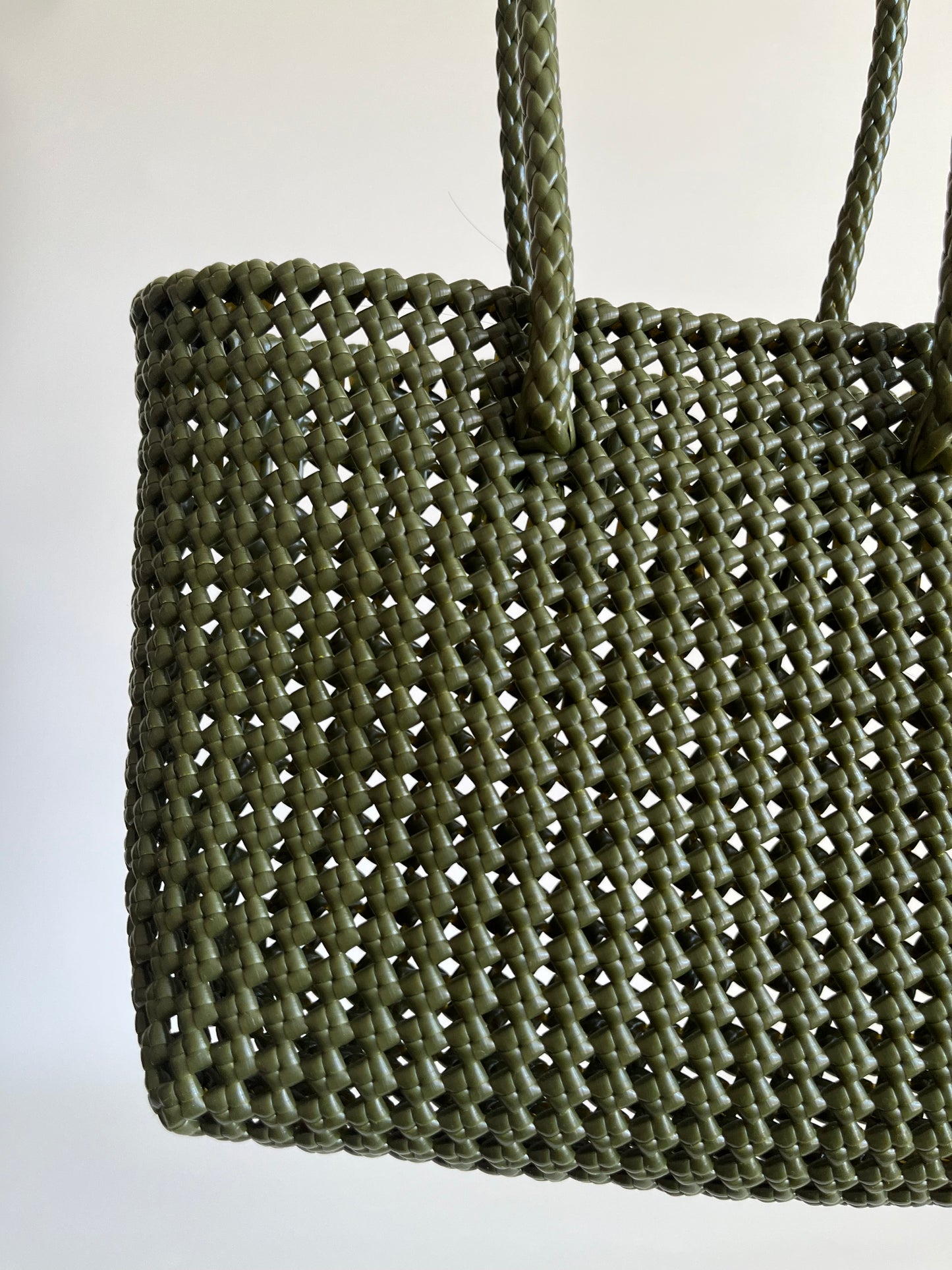 N°45M - SAC CABAS TRESSÉ MAIN - MOYEN - kaki