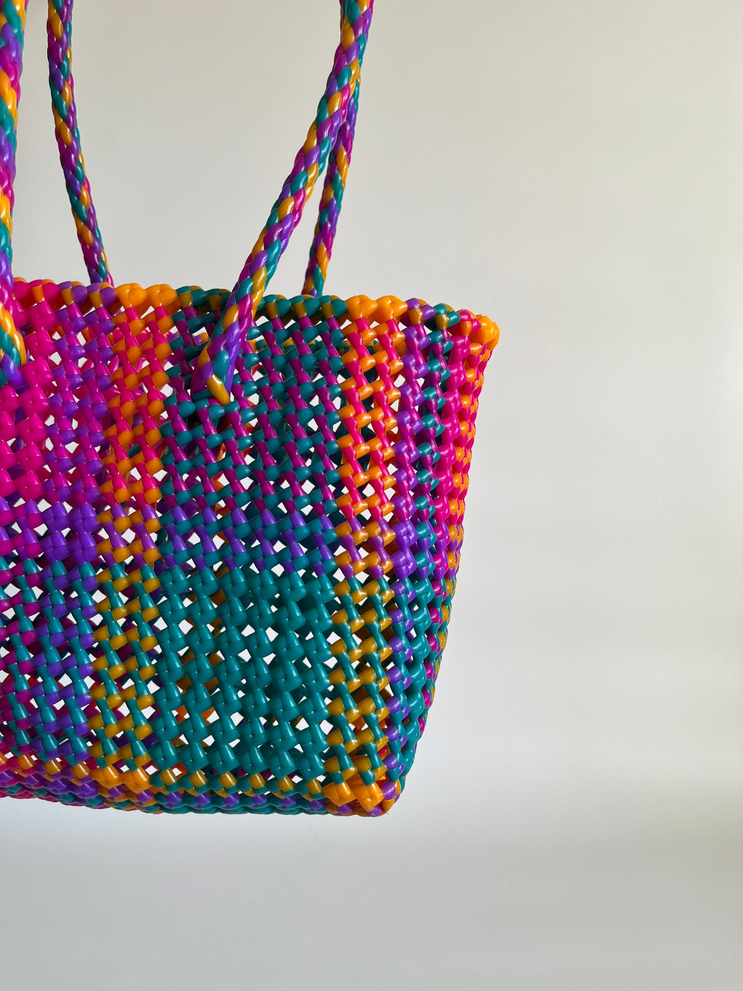 N°458S - SAC CABAS TRESSÉ MAIN - PETIT - multicolors