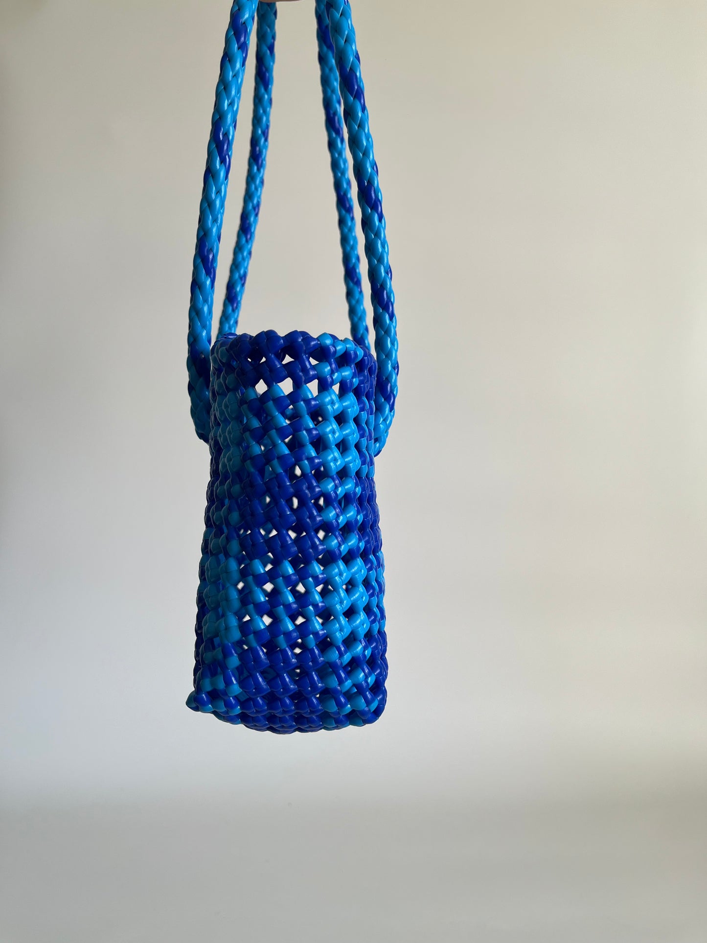 N°50XS - SAC CABAS TRESSÉ MAIN - MINI - bleu foncé & bleu clair