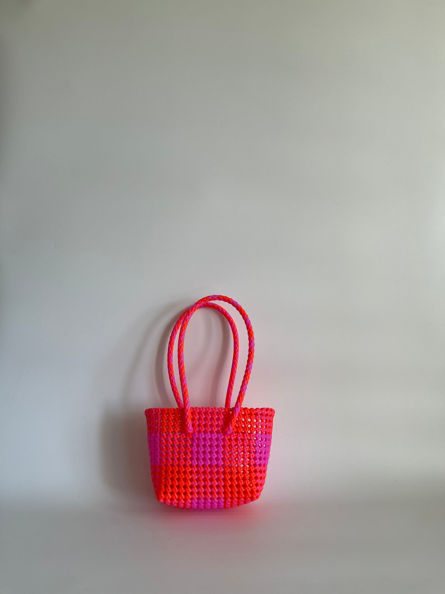 N°51XS - SAC CABAS TRESSÉ MAIN - MINI - rose clair & orange fluo
