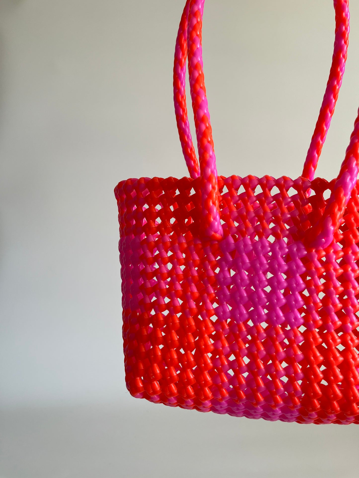 N°51XS - SAC CABAS TRESSÉ MAIN - MINI - rose clair & orange fluo