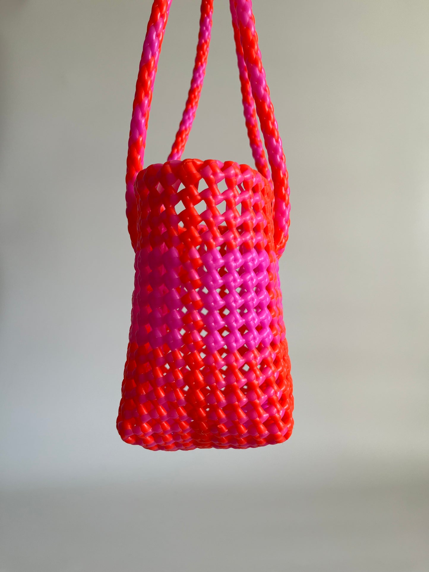 N°51XS - SAC CABAS TRESSÉ MAIN - MINI - rose clair & orange fluo