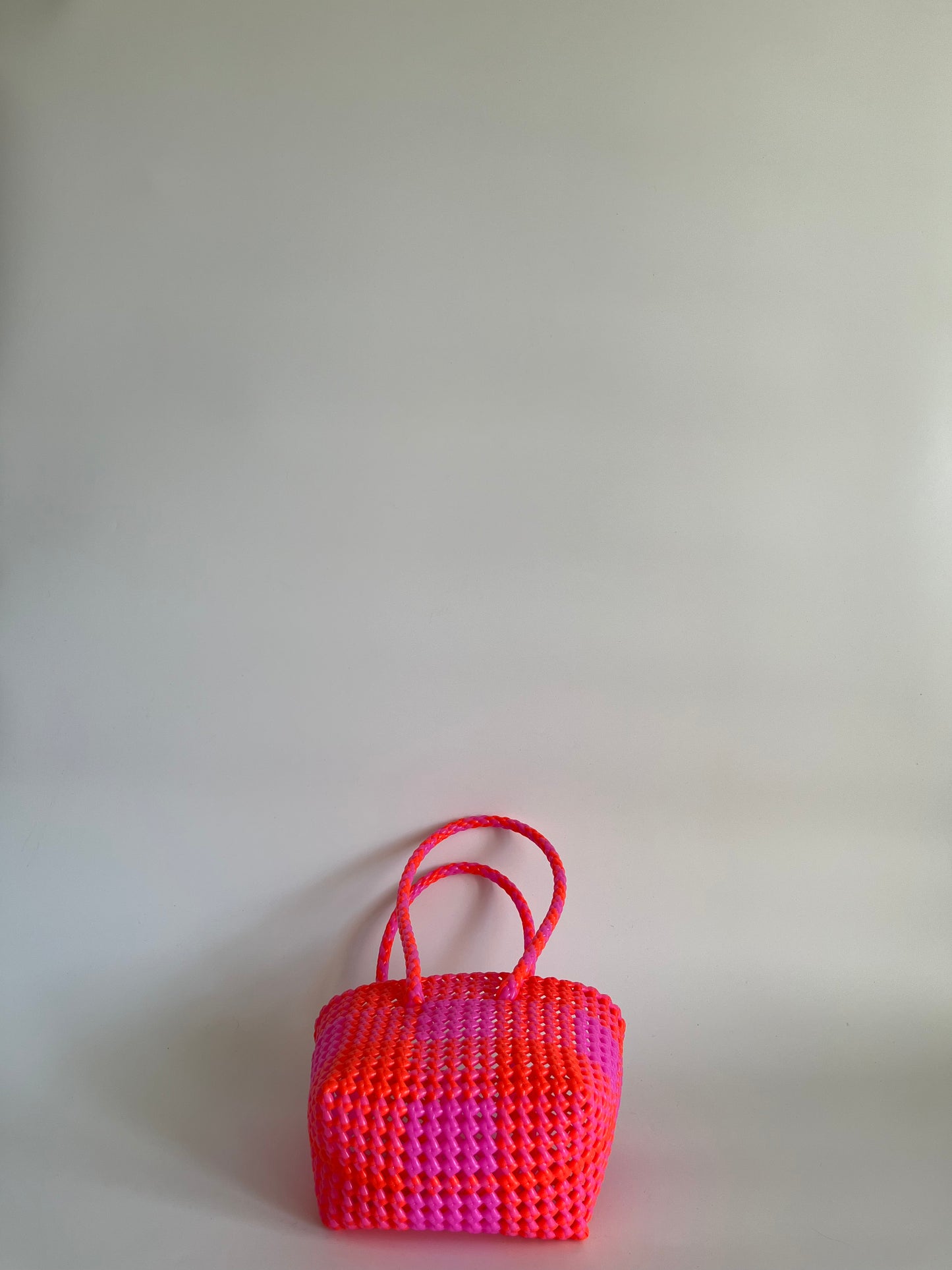 N°51XS - SAC CABAS TRESSÉ MAIN - MINI - rose clair & orange fluo