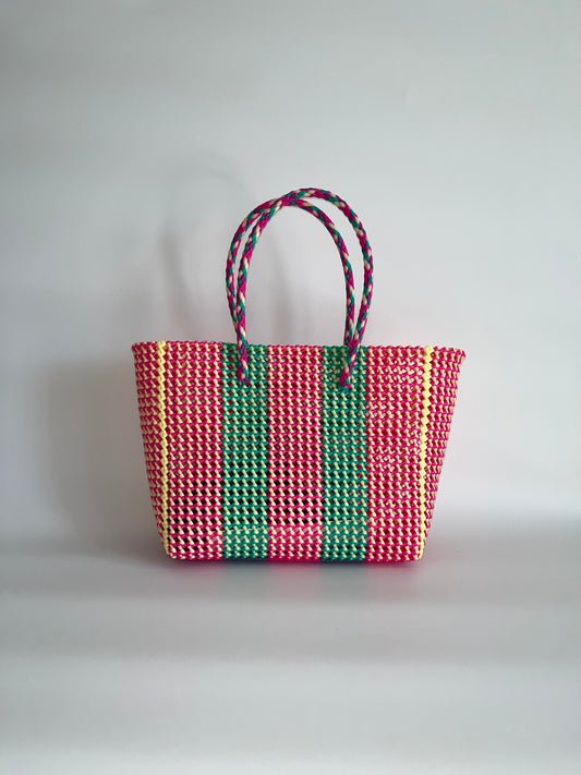 N°164L - SAC CABAS TRESSÉ MAIN - GRAND - multicolors