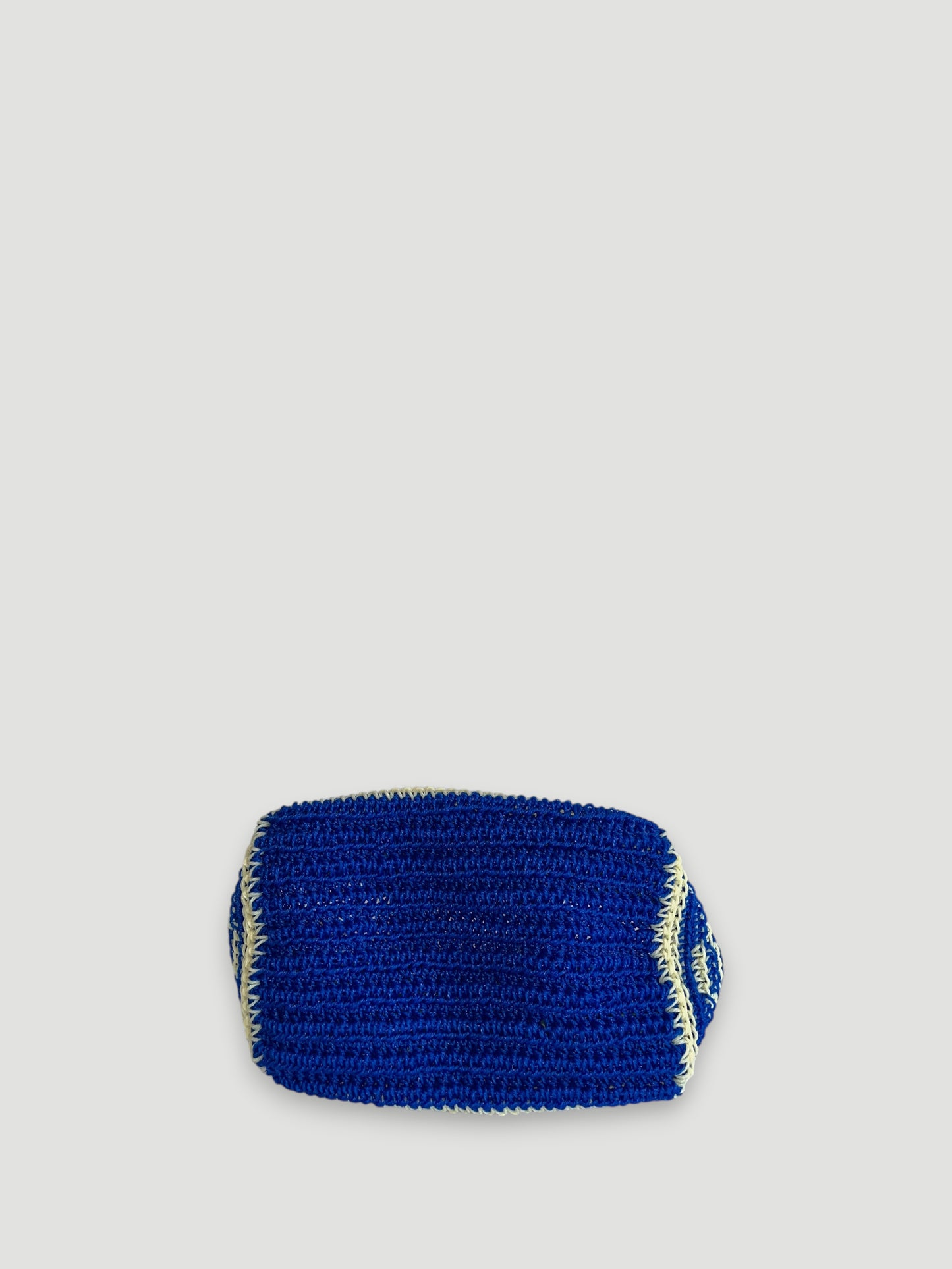 N°19SC - SAC PANIER CROCHET STRIE XS - MINI - bleu foncé & écru