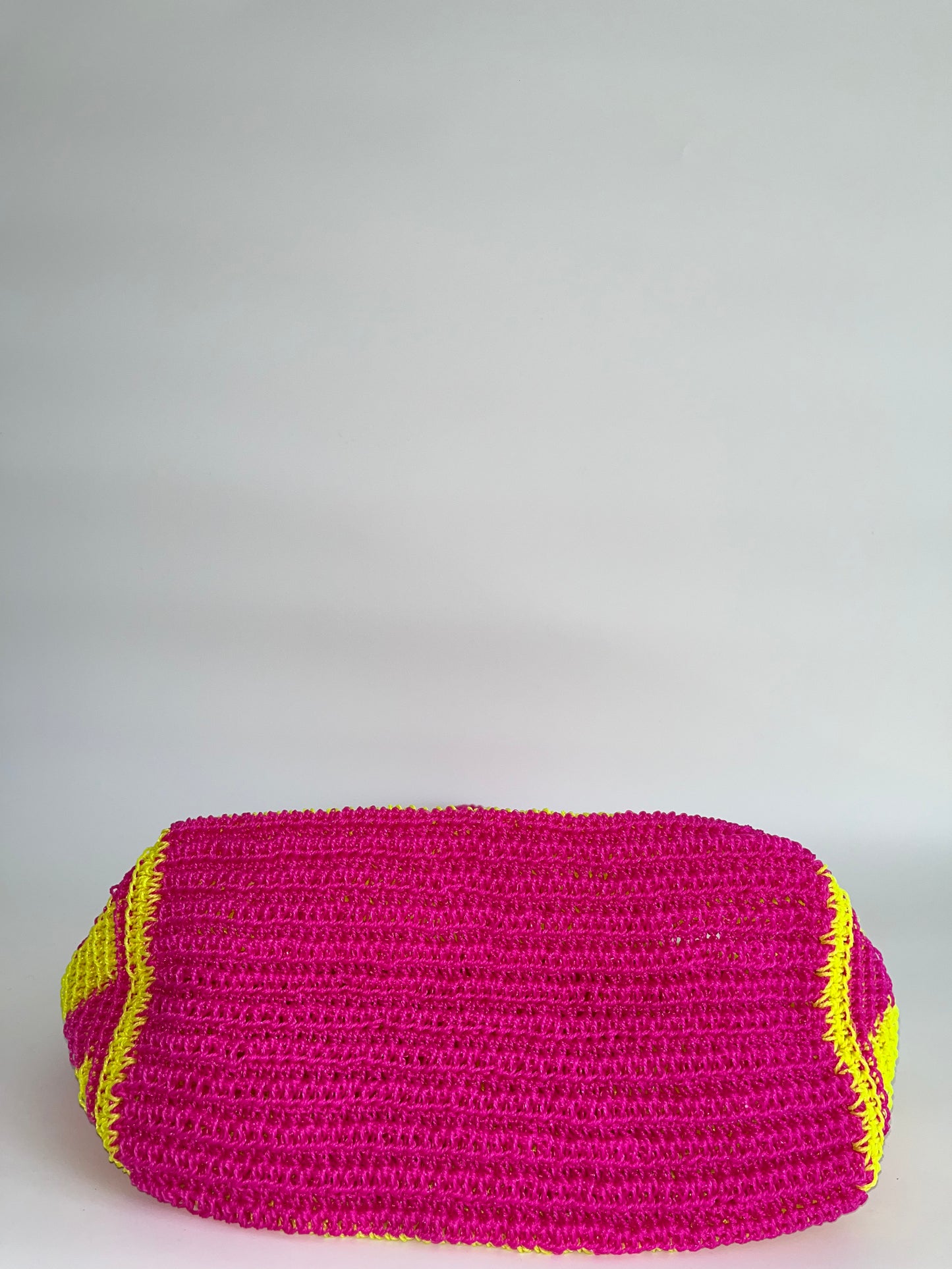 N°24SC - SAC CROCHET ZIGZAG L - GRAND - rose fluo & jaune fluo