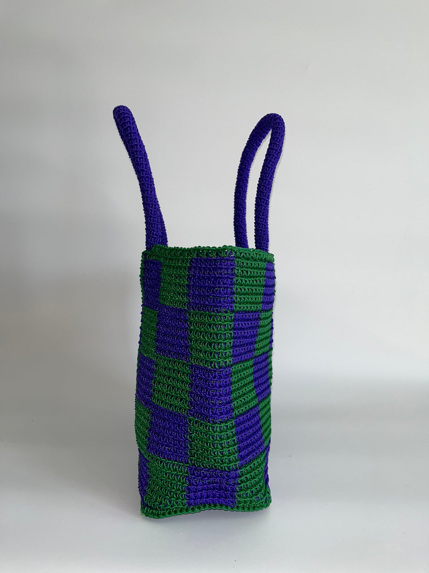 N°25SC - SAC PANIER CROCHET DAMIER L - GRAND - VIOLET & BLEU FONCE