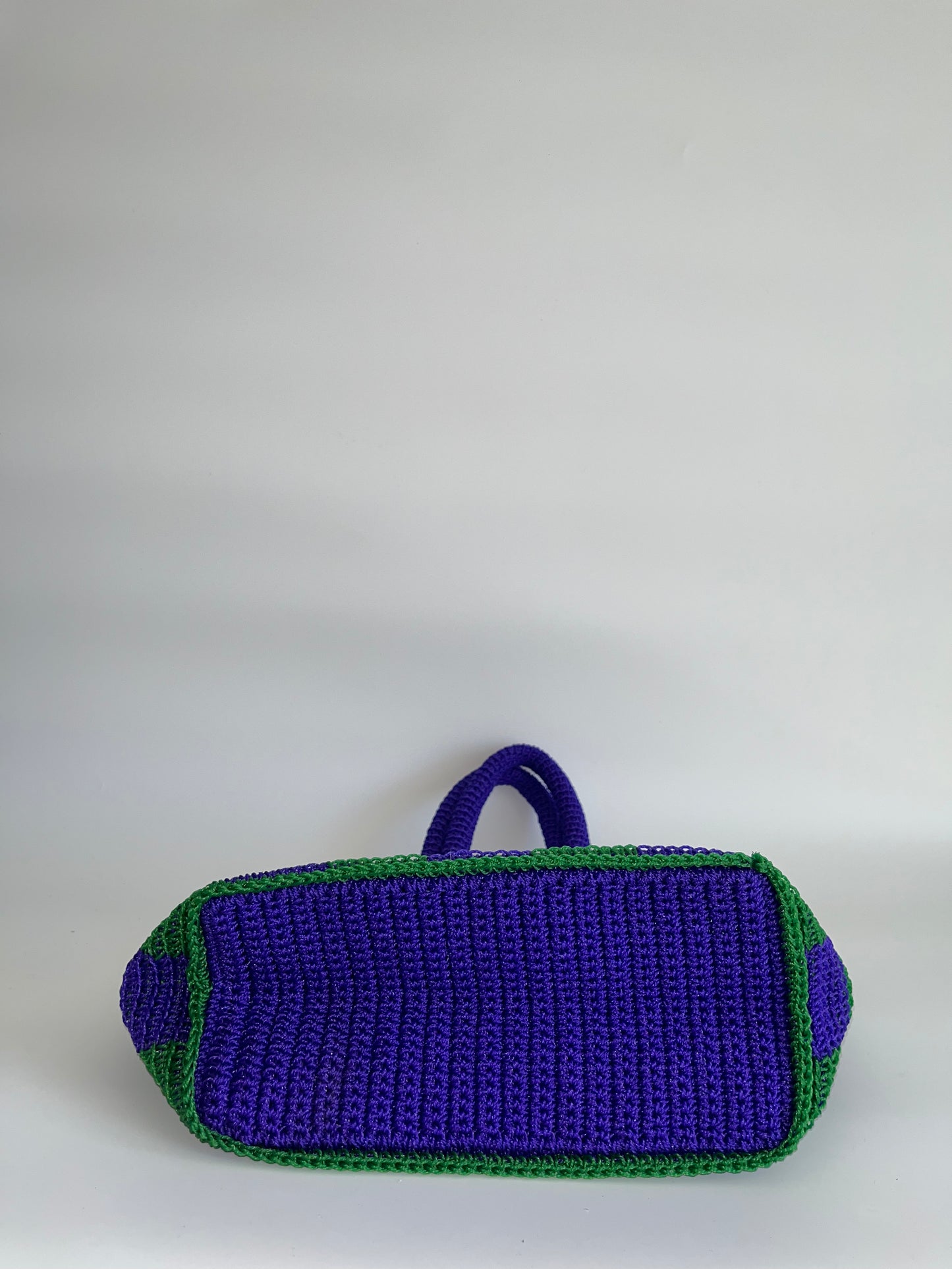 N°25SC - SAC PANIER CROCHET DAMIER L - GRAND - VIOLET & BLEU FONCE