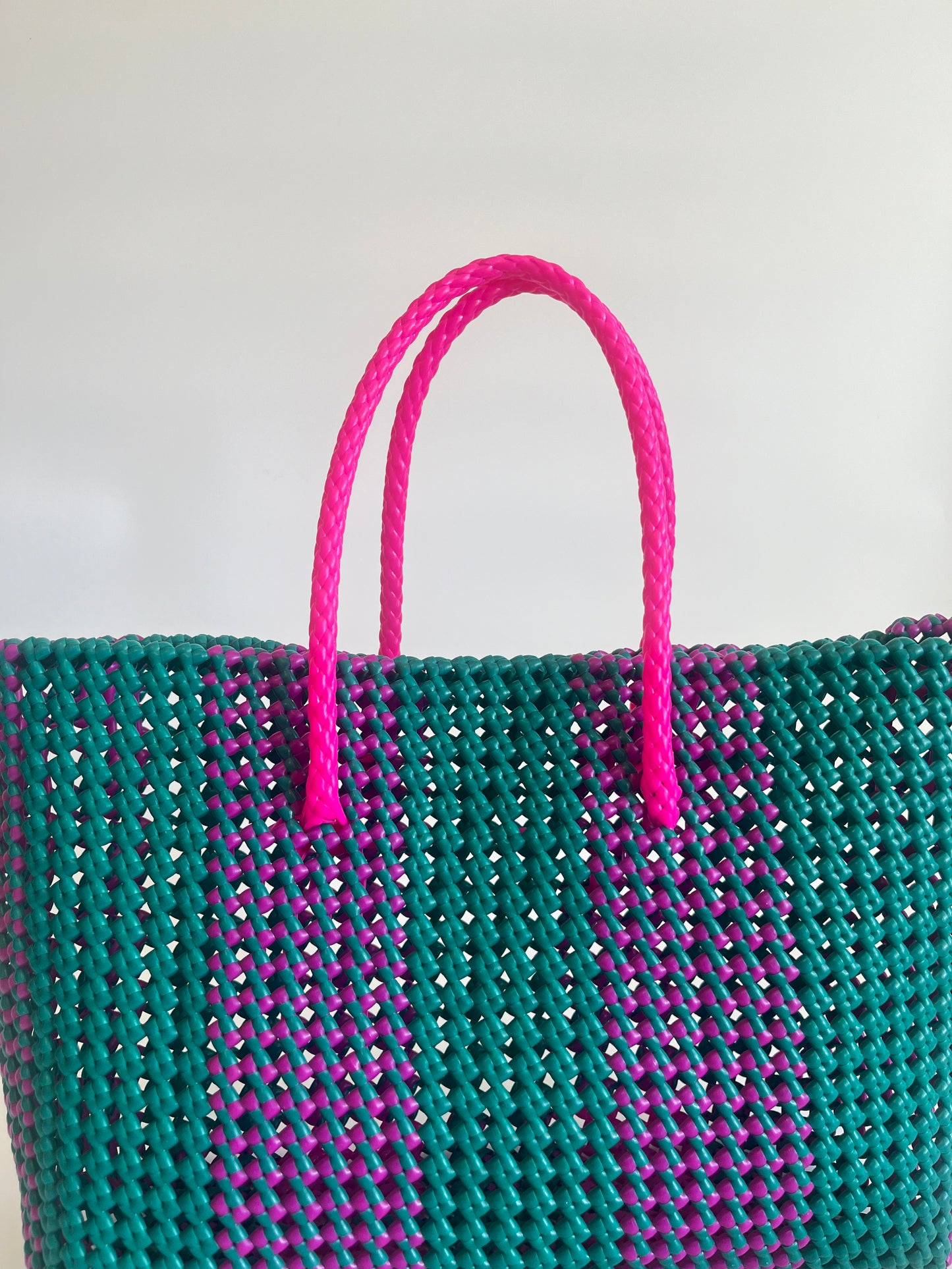 N°115L bis - SAC COLORÉ - GRAND - rose fluo & vert foncé