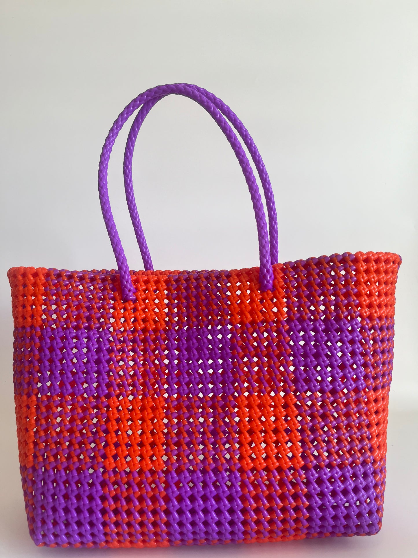 N°89L - SAC CABAS TRESSÉ MAIN - GRAND - violet & orange