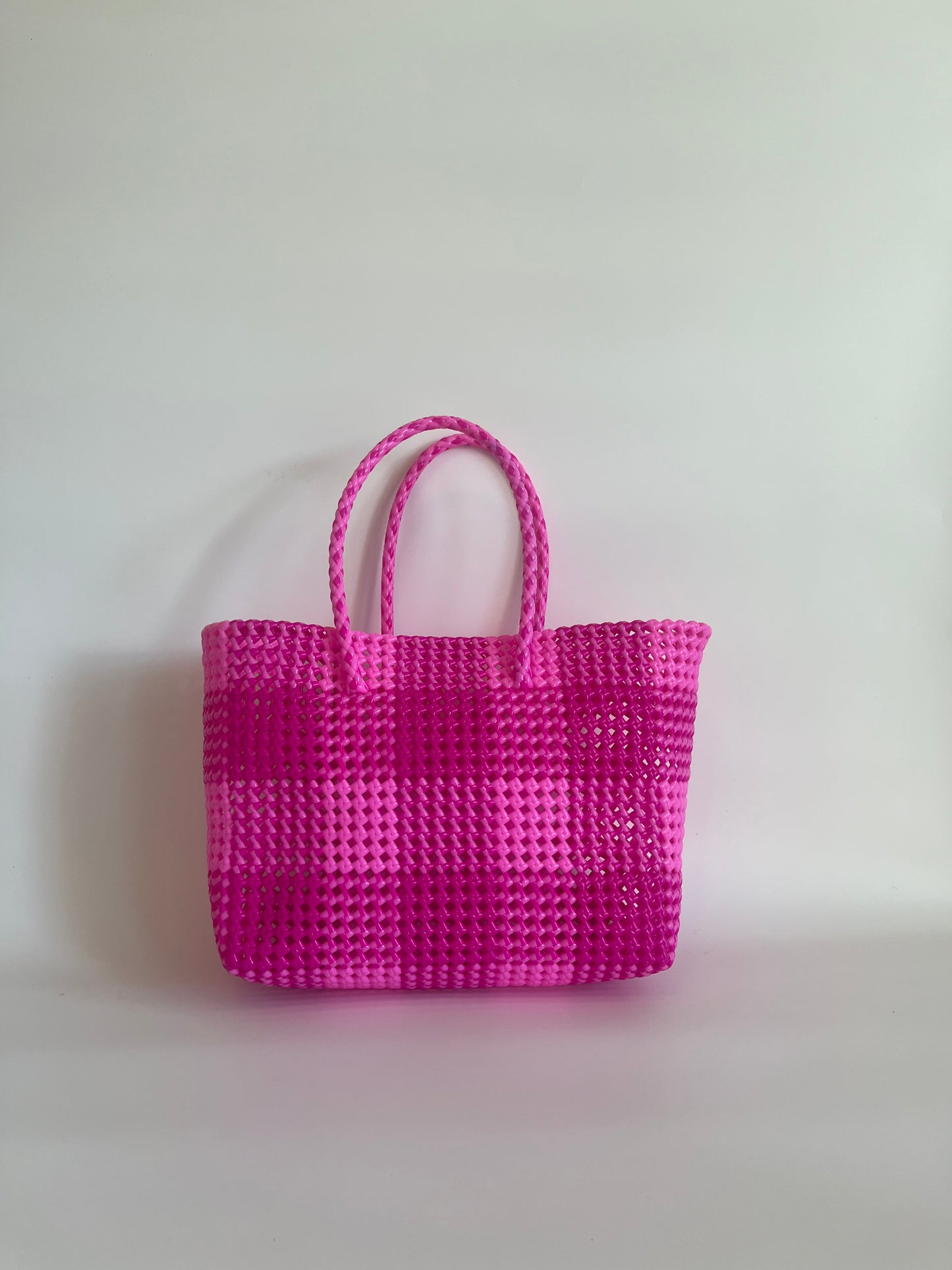 N°26L - SAC CABAS TRESSÉ MAIN - GRAND - rose foncé & rose clair