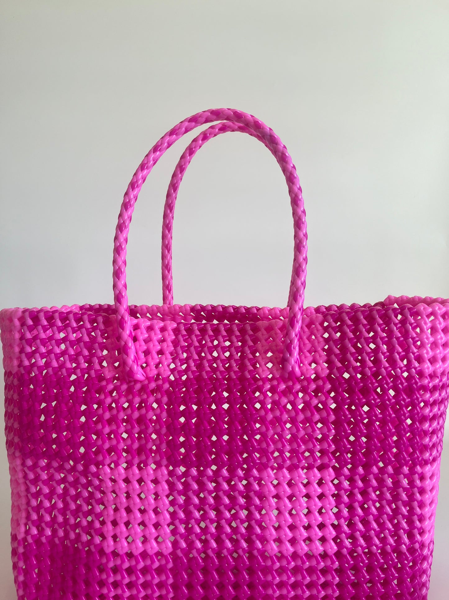 N°26L - SAC CABAS TRESSÉ MAIN - GRAND - rose foncé & rose clair