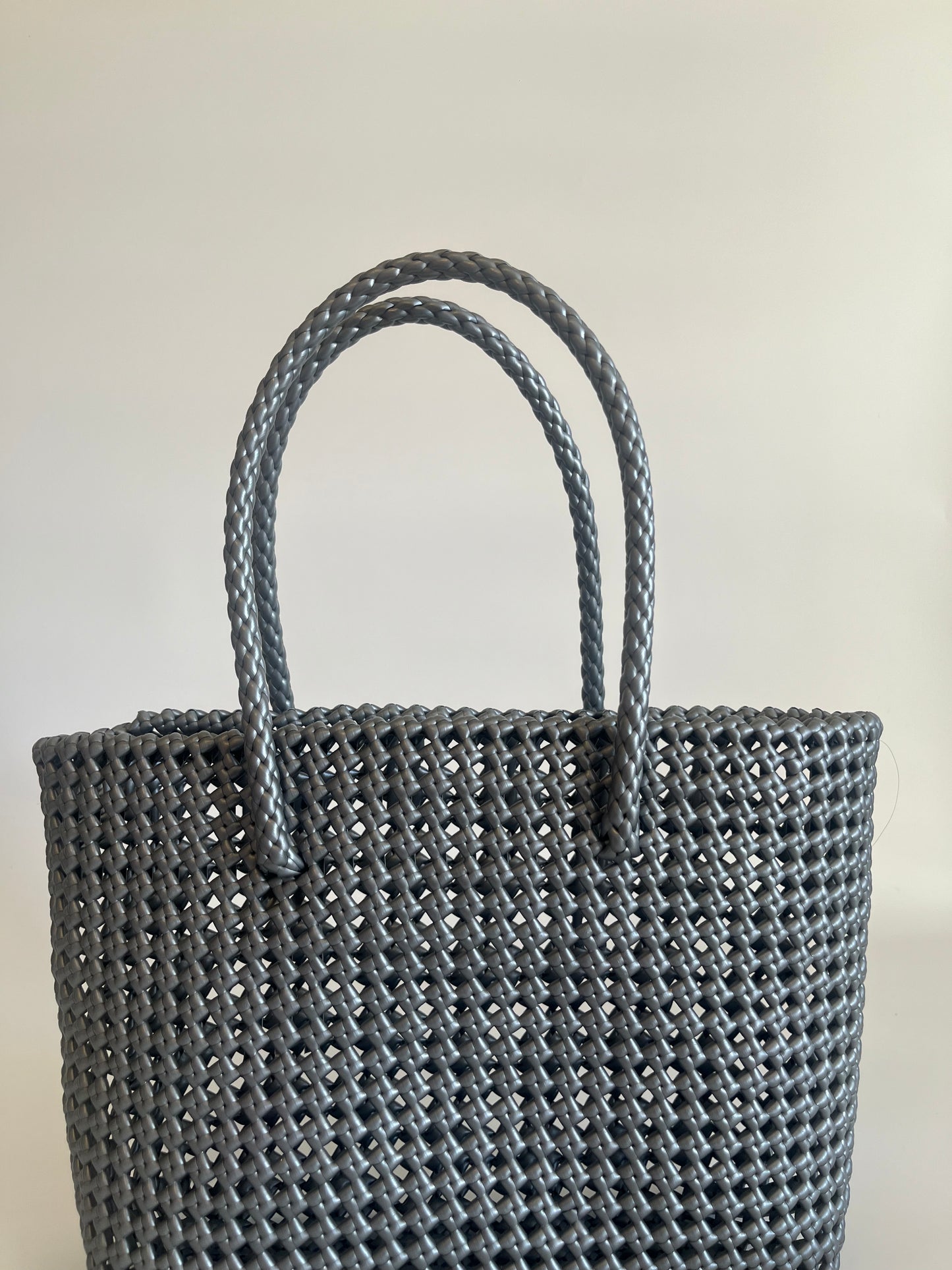 N°138M - SAC CABAS TRESSÉ MAIN - MOYEN - argenté