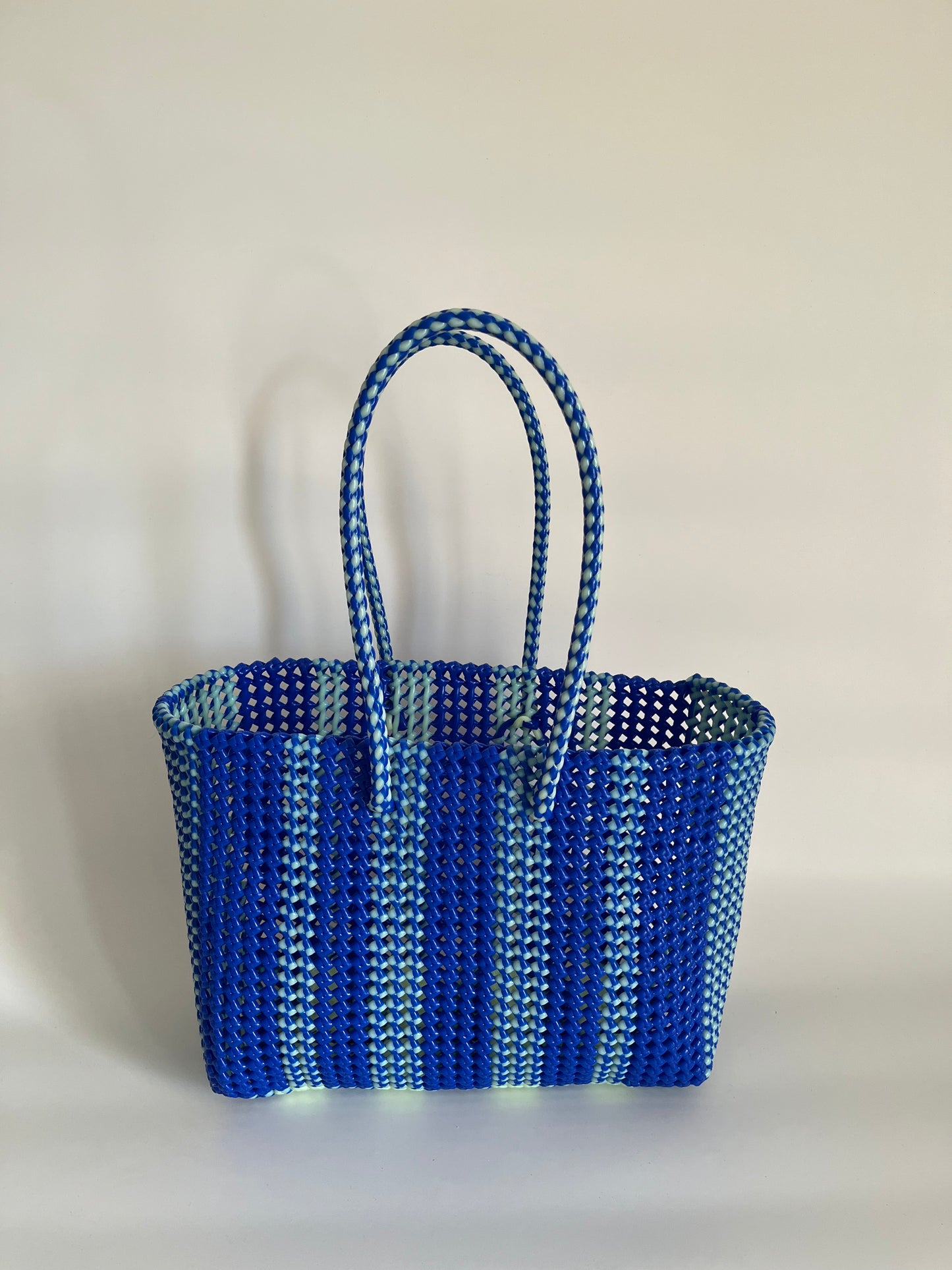 N°491L - SAC CABAS TRESSÉ MAIN - GRAND - bleu foncé & écru