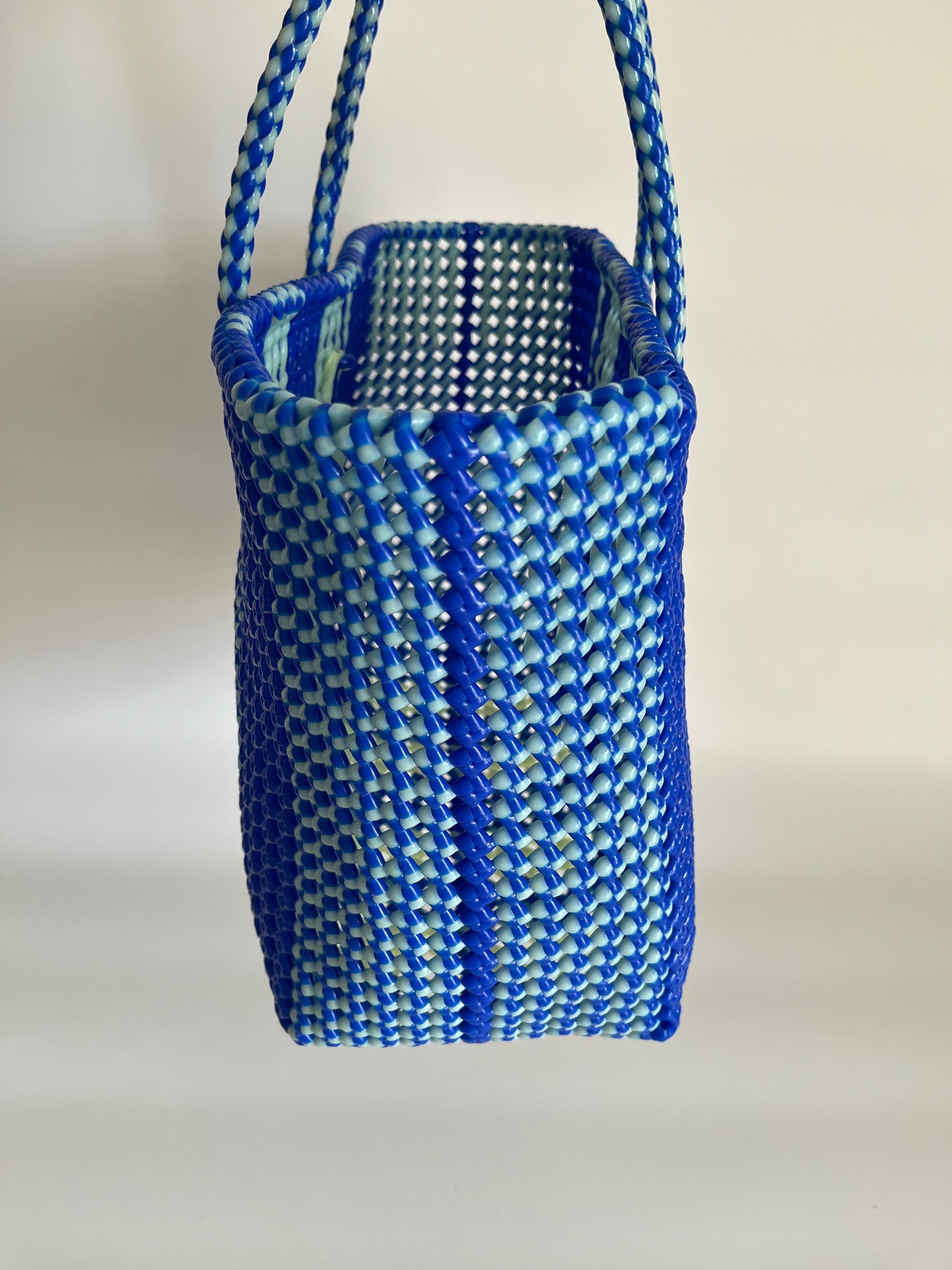 N°491L - SAC CABAS TRESSÉ MAIN - GRAND - bleu foncé & écru