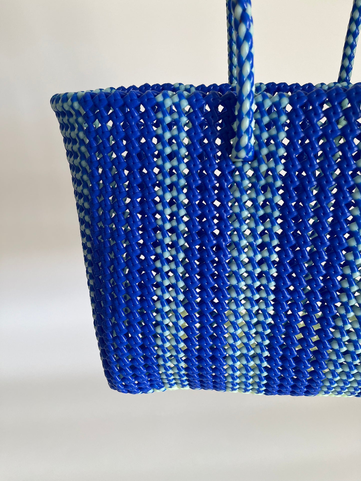 N°491L - SAC CABAS TRESSÉ MAIN - GRAND - bleu foncé & écru