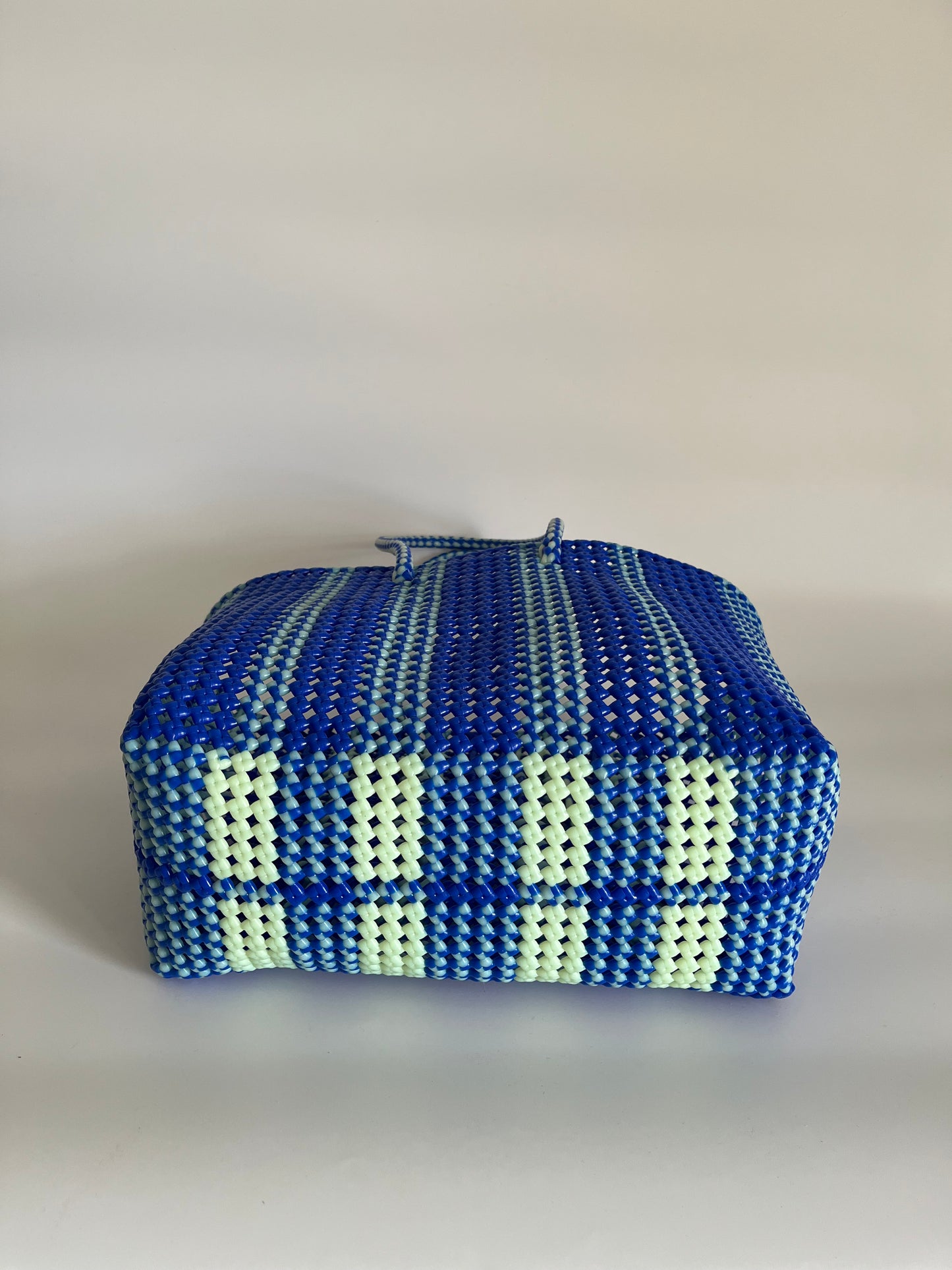 N°491L - SAC CABAS TRESSÉ MAIN - GRAND - bleu foncé & écru