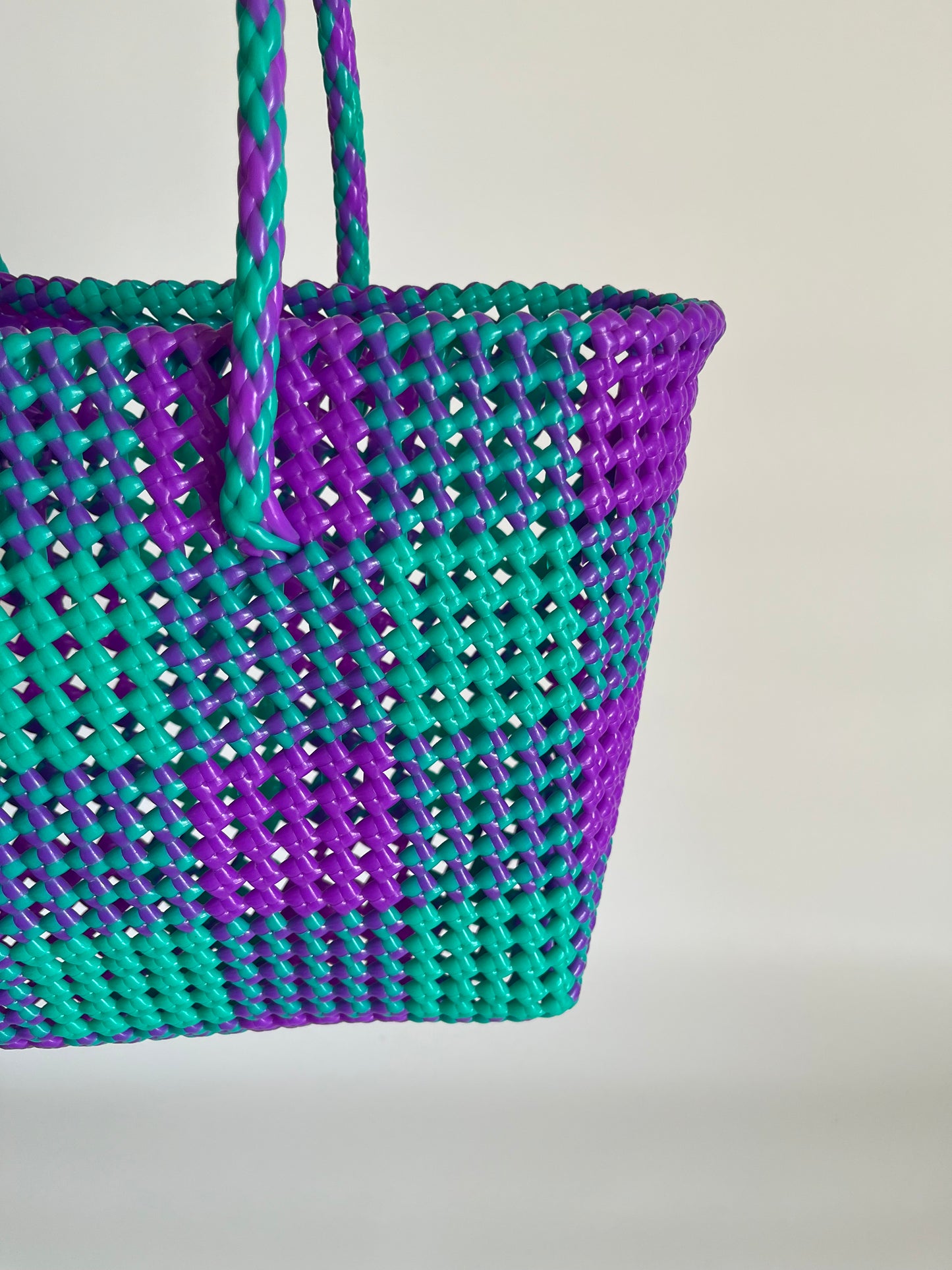 N°3M - SAC CABAS TRESSÉ MAIN - MOYEN - turquoise & violet
