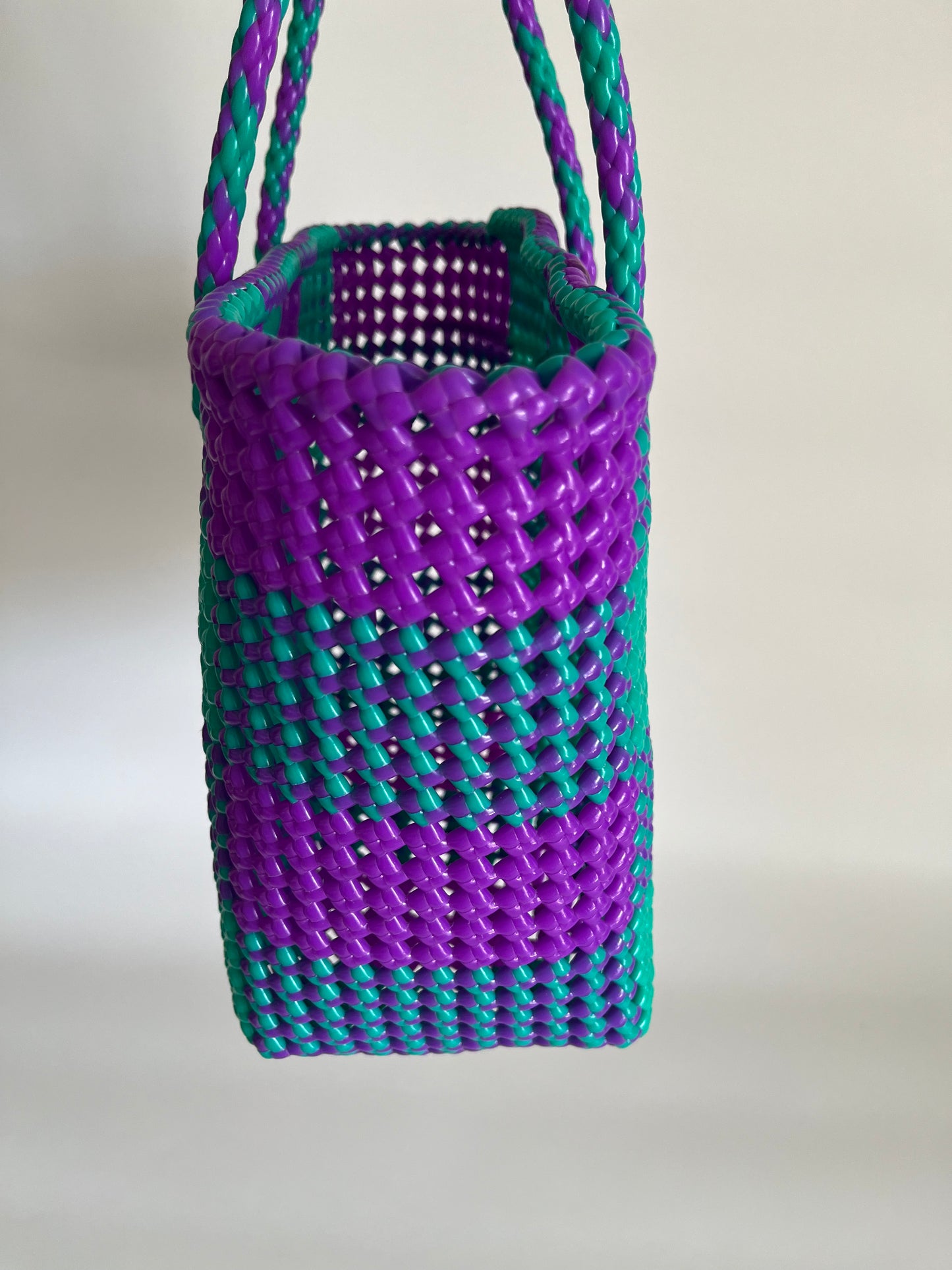 N°3M - SAC CABAS TRESSÉ MAIN - MOYEN - turquoise & violet