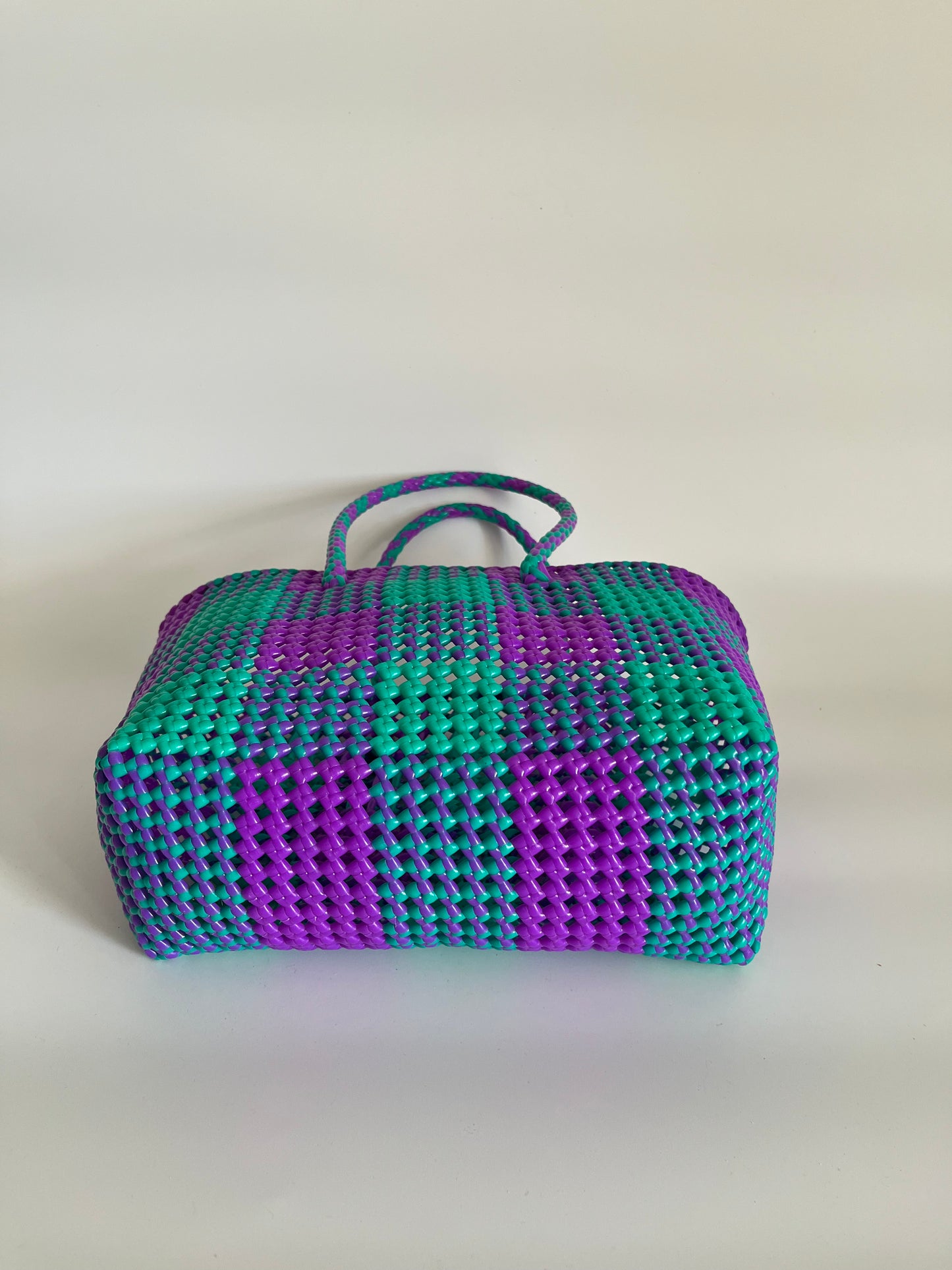 N°3M - SAC CABAS TRESSÉ MAIN - MOYEN - turquoise & violet