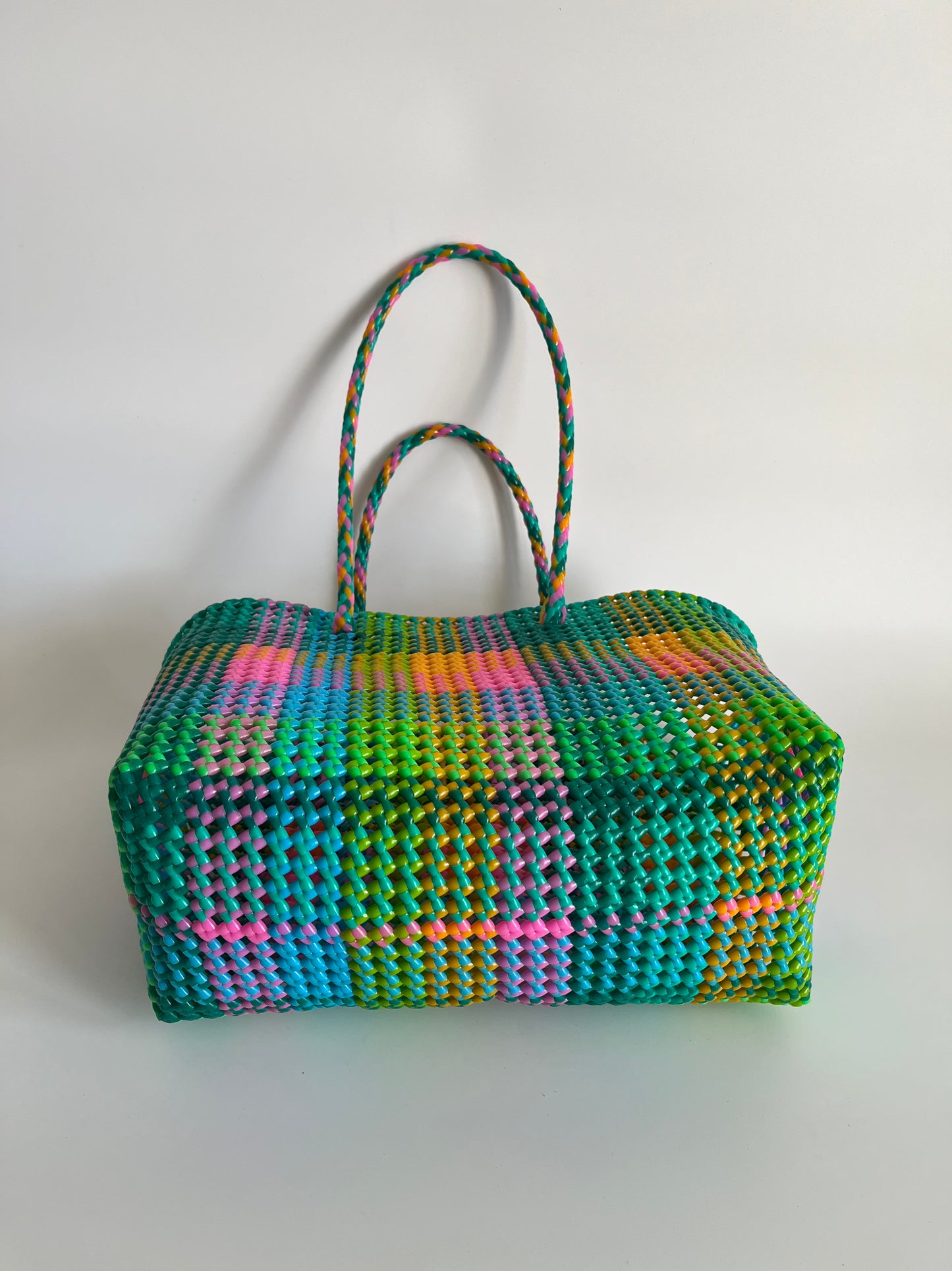 N°488L - SAC CABAS TRESSÉ MAIN - GRAND - multicolors