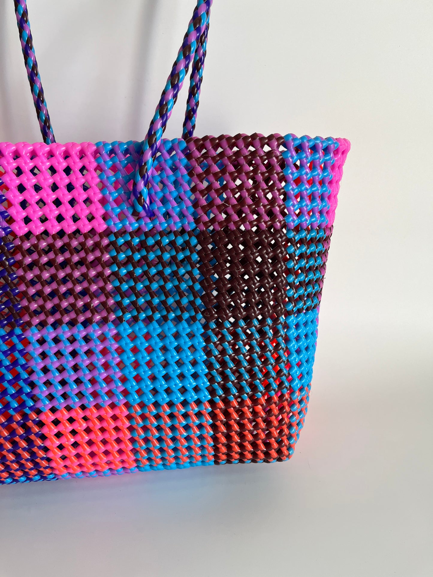 N°485L - SAC CABAS TRESSÉ MAIN - GRAND - multicolors