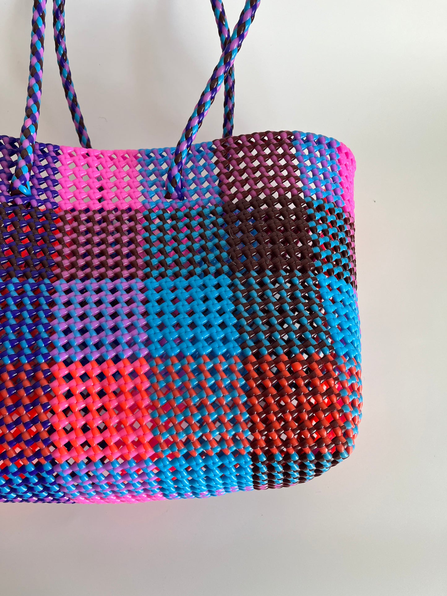 N°485L - SAC CABAS TRESSÉ MAIN - GRAND - multicolors