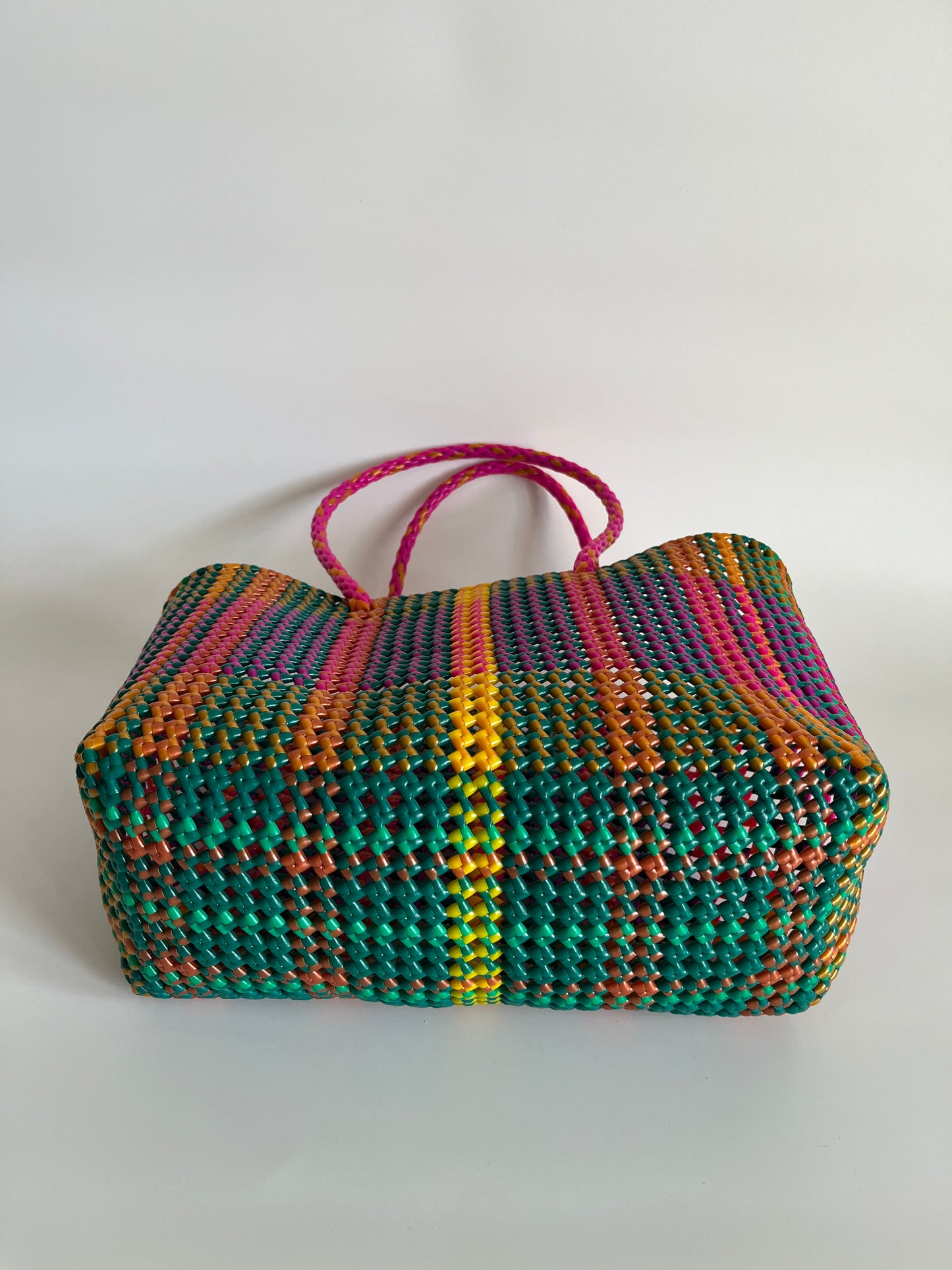 N°484L - SAC CABAS TRESSÉ MAIN - GRAND - multicolors