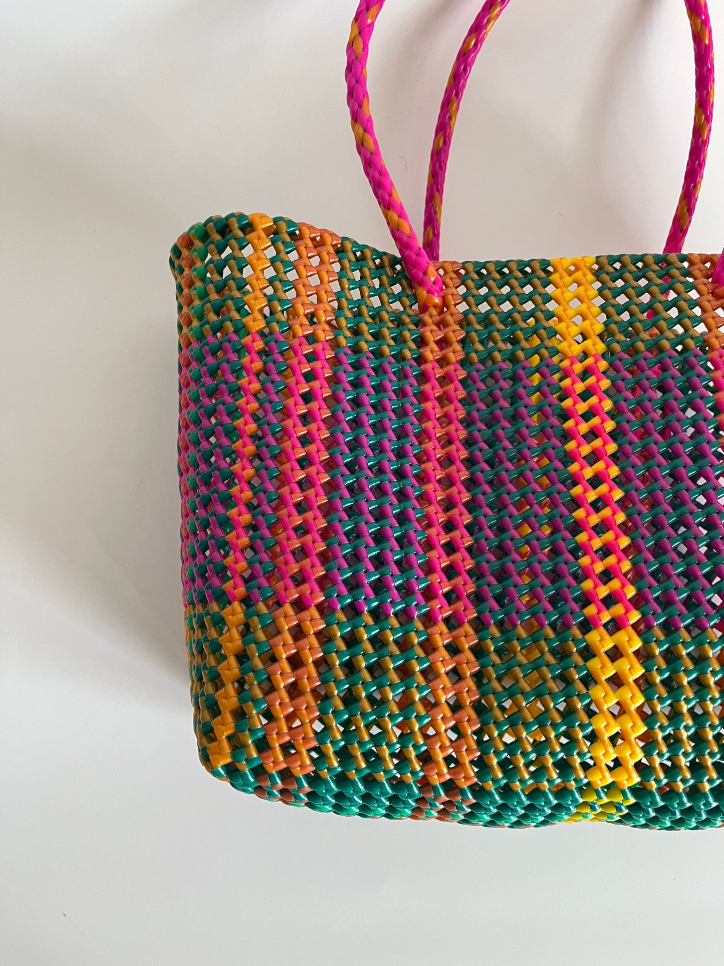 N°484L - SAC CABAS TRESSÉ MAIN - GRAND - multicolors