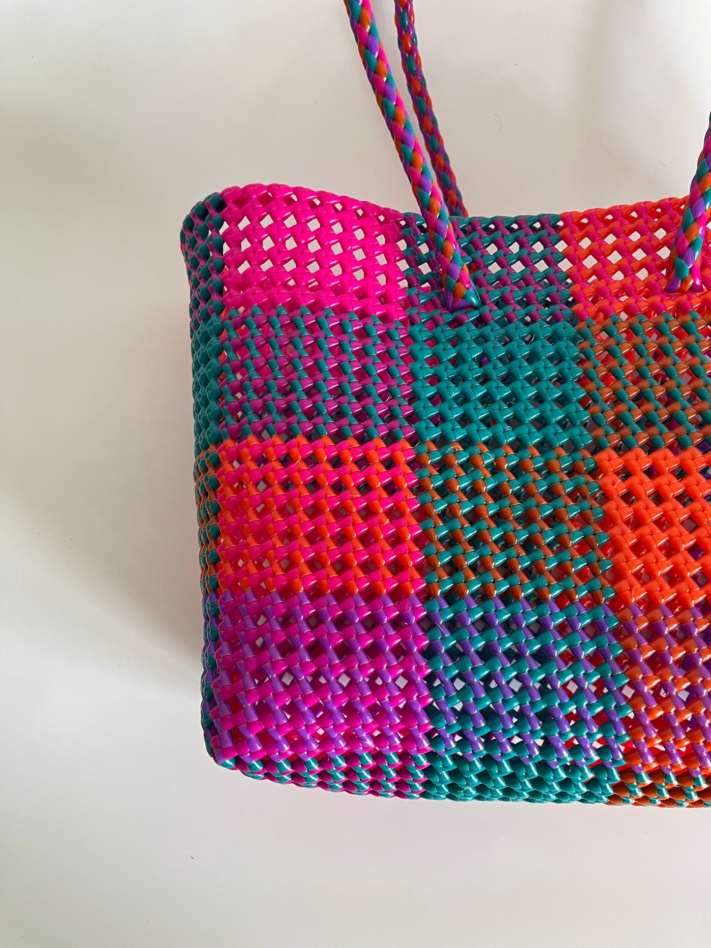 N°483L - SAC CABAS TRESSÉ MAIN - GRAND - multicolors