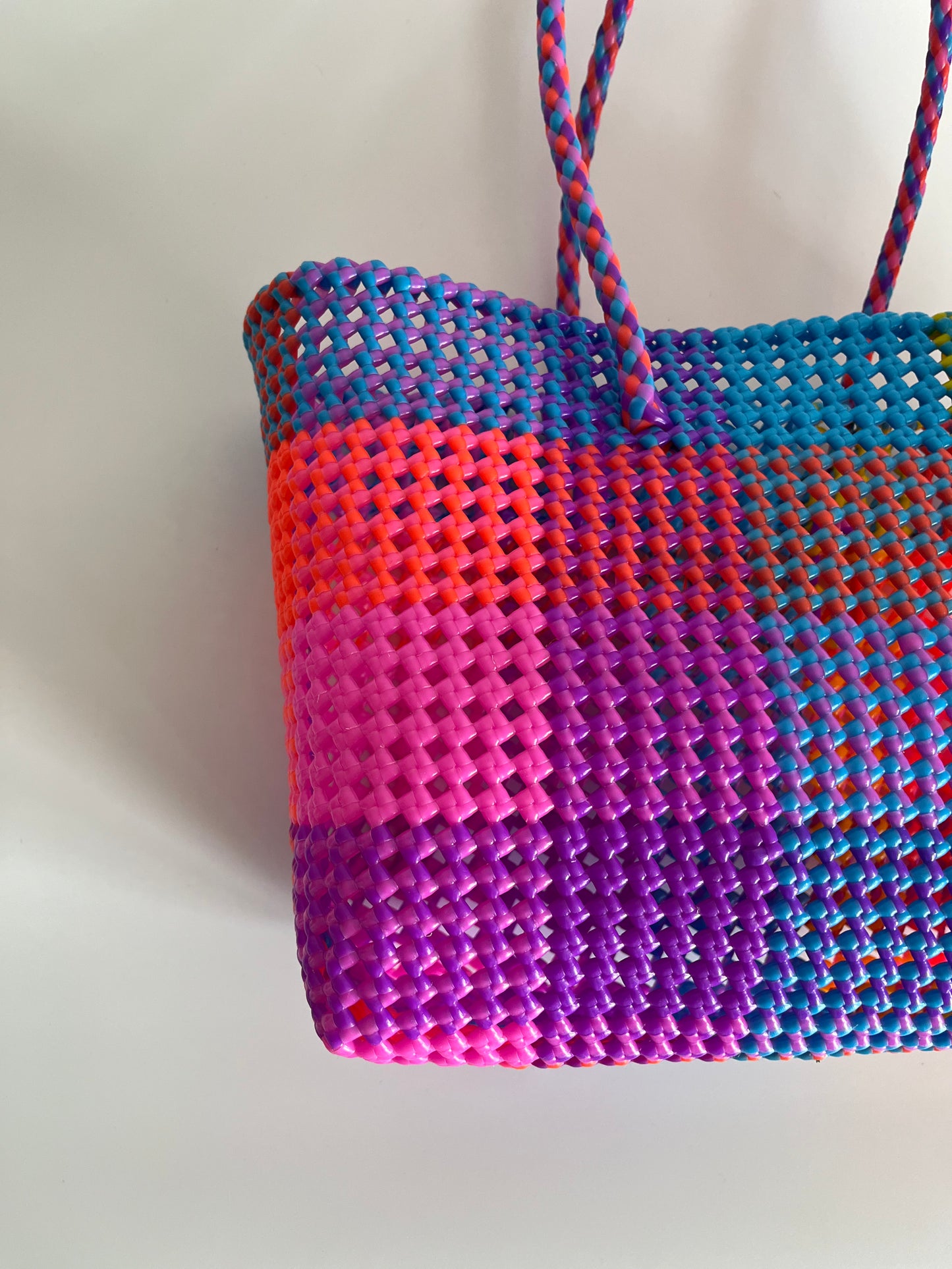 N°482L - SAC CABAS TRESSÉ MAIN - GRAND - multicolors