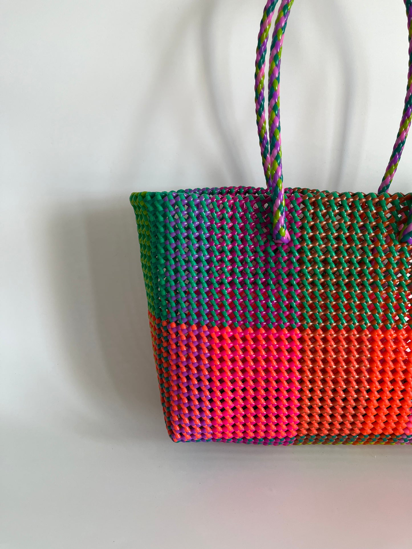 N°480L - SAC CABAS TRESSÉ MAIN - GRAND - multicolors
