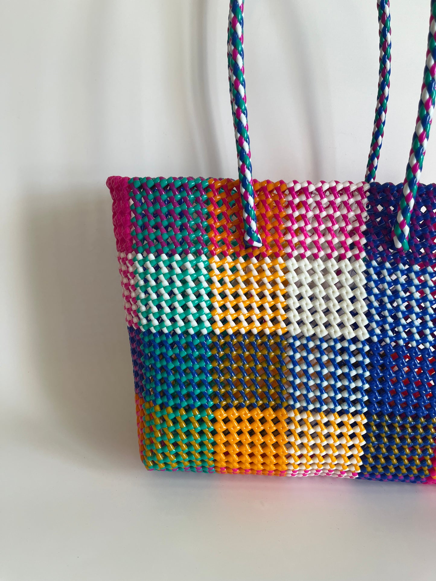 N°476L - SAC CABAS TRESSÉ MAIN - GRAND - multicolors