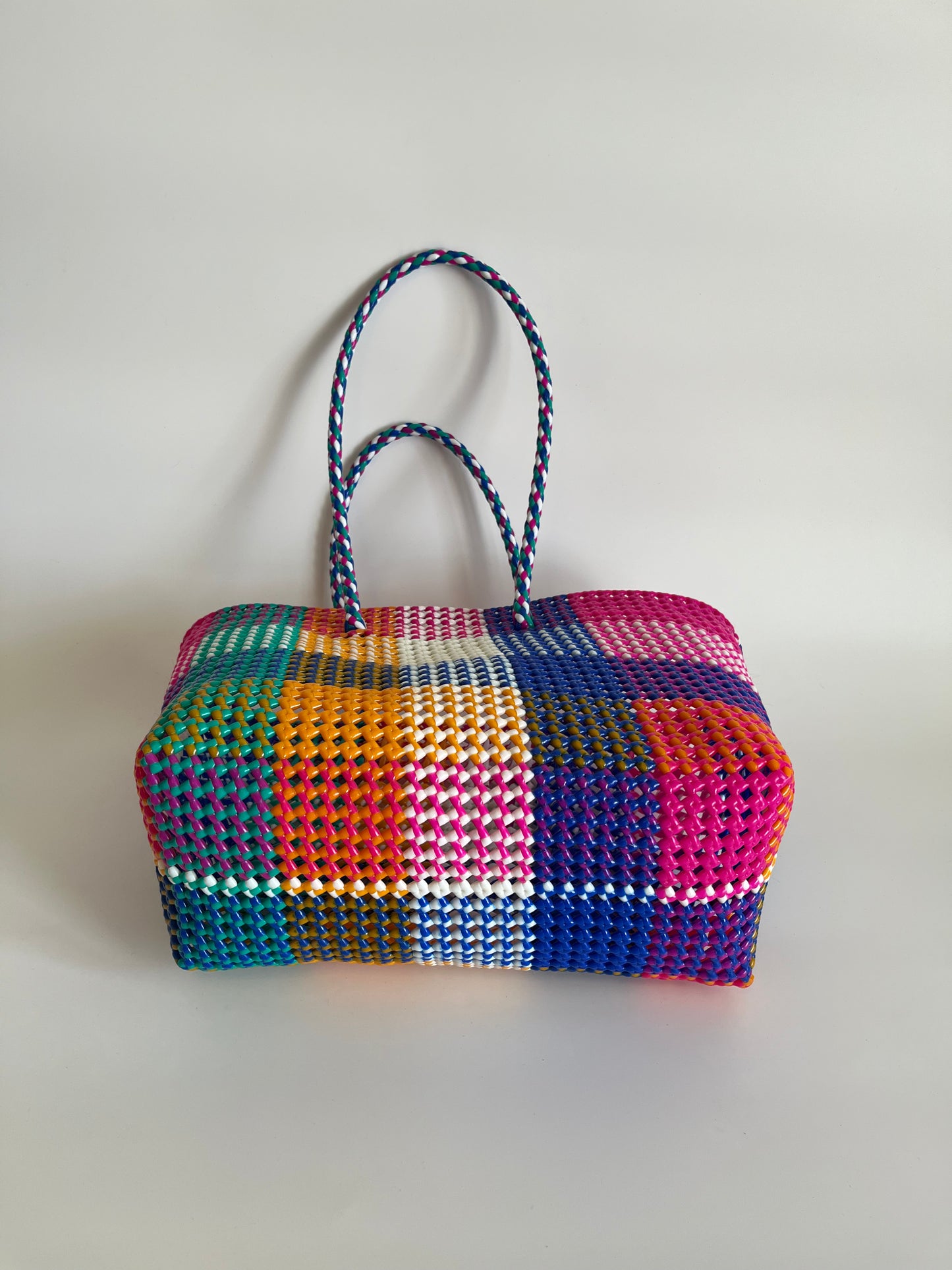 N°476L - SAC CABAS TRESSÉ MAIN - GRAND - multicolors