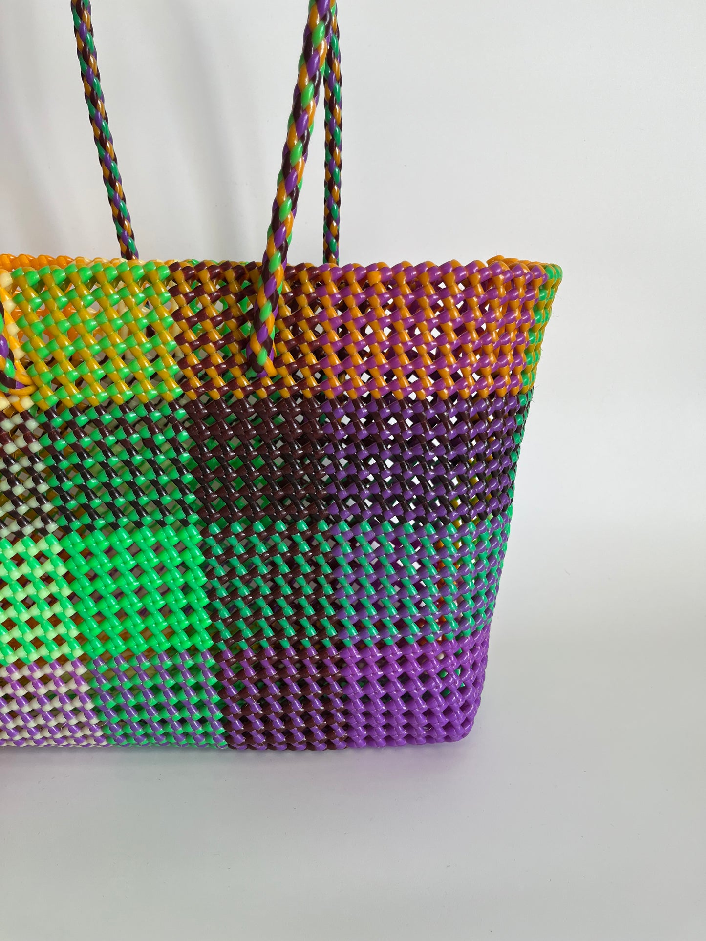 N°475L - SAC CABAS TRESSÉ MAIN - GRAND - multicolors