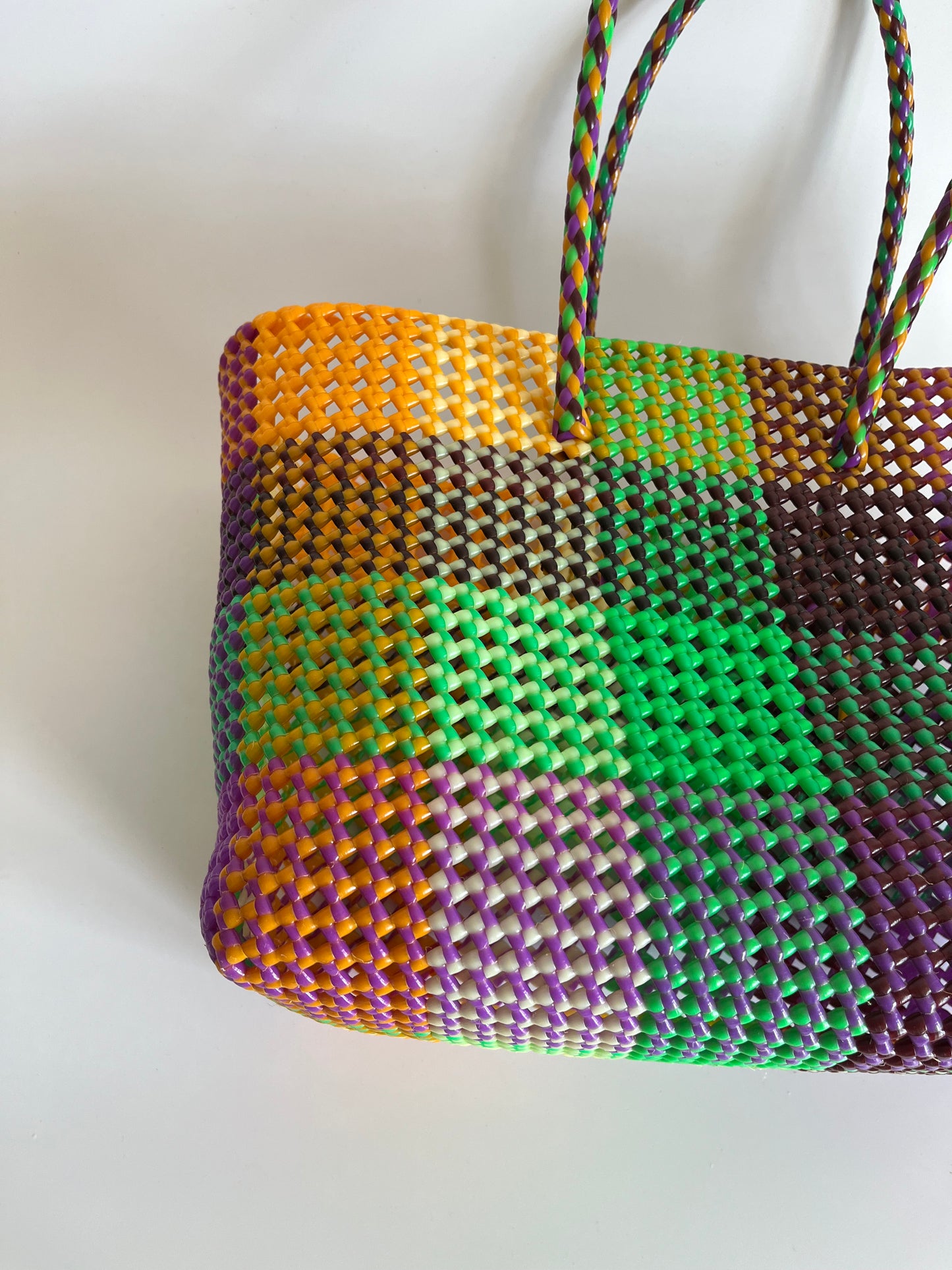 N°475L - SAC CABAS TRESSÉ MAIN - GRAND - multicolors
