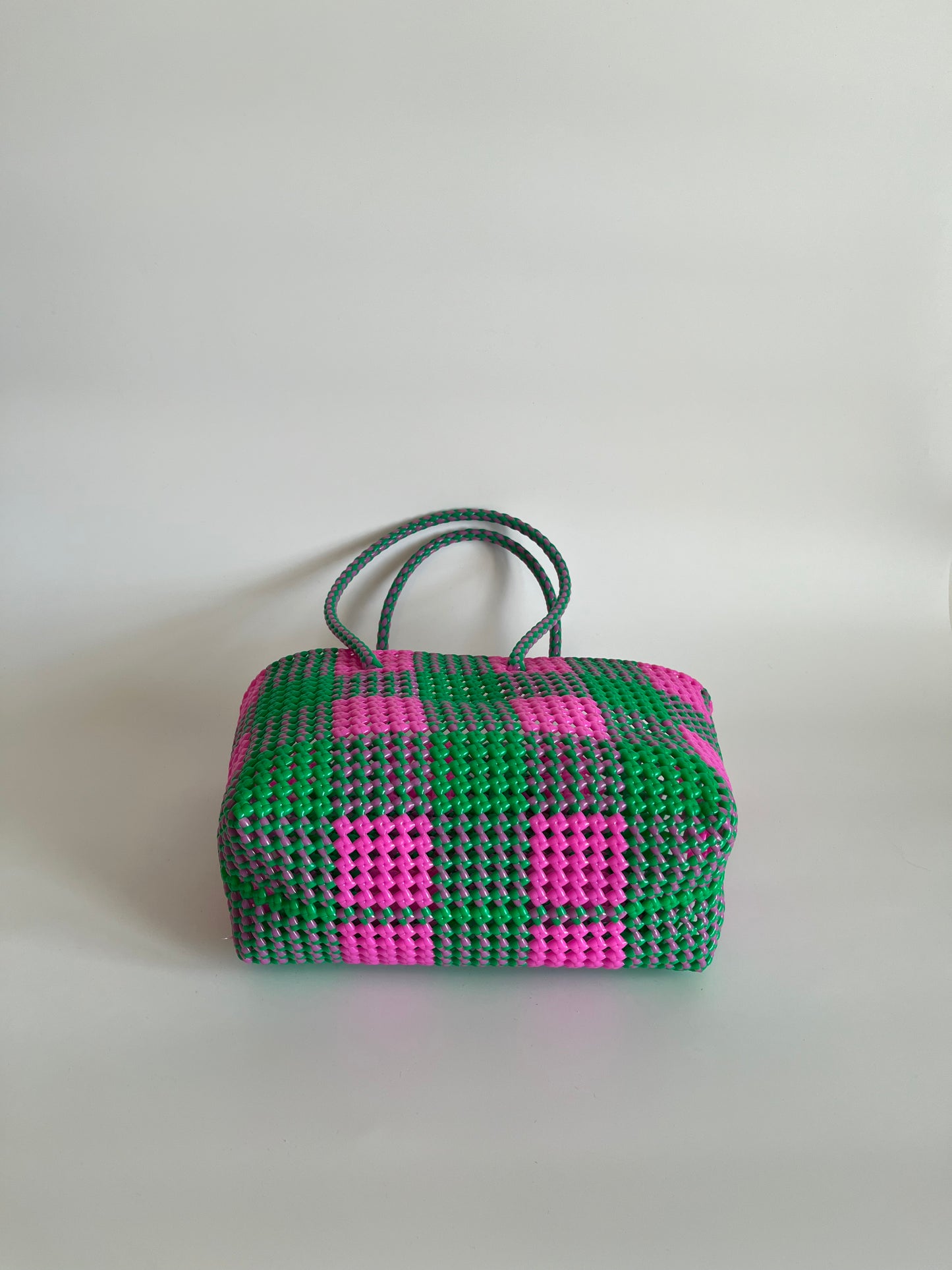 N°19M - SAC CABAS TRESSÉ MAIN - MOYEN - rose clair & vert