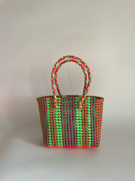 N°248S - SAC CABAS TRESSÉ MAIN - PETIT - multicolors