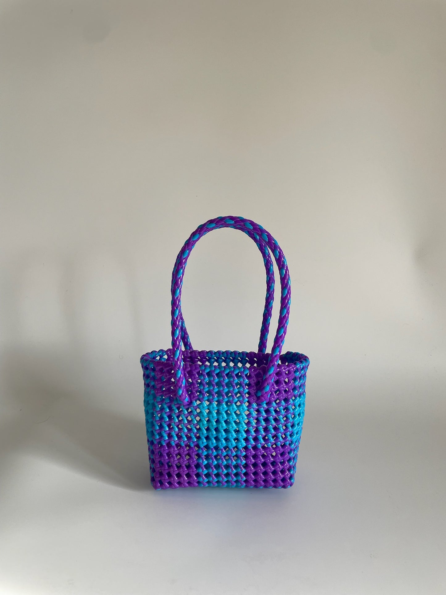 N°4XS - SAC CABAS TRESSÉ MAIN - MINI - violet & bleu clair