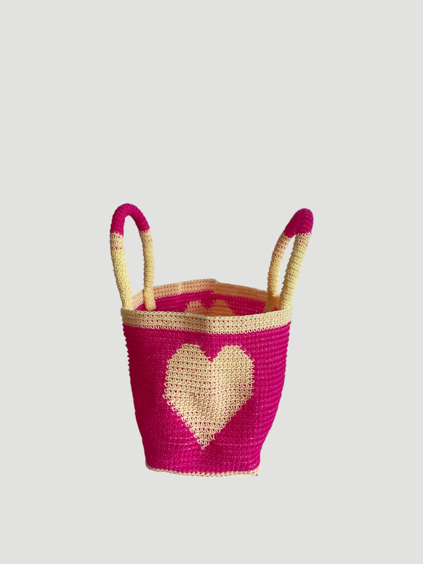 No. 27SC - CROCHET BASKET BAG - SMALL - neon pink & cream