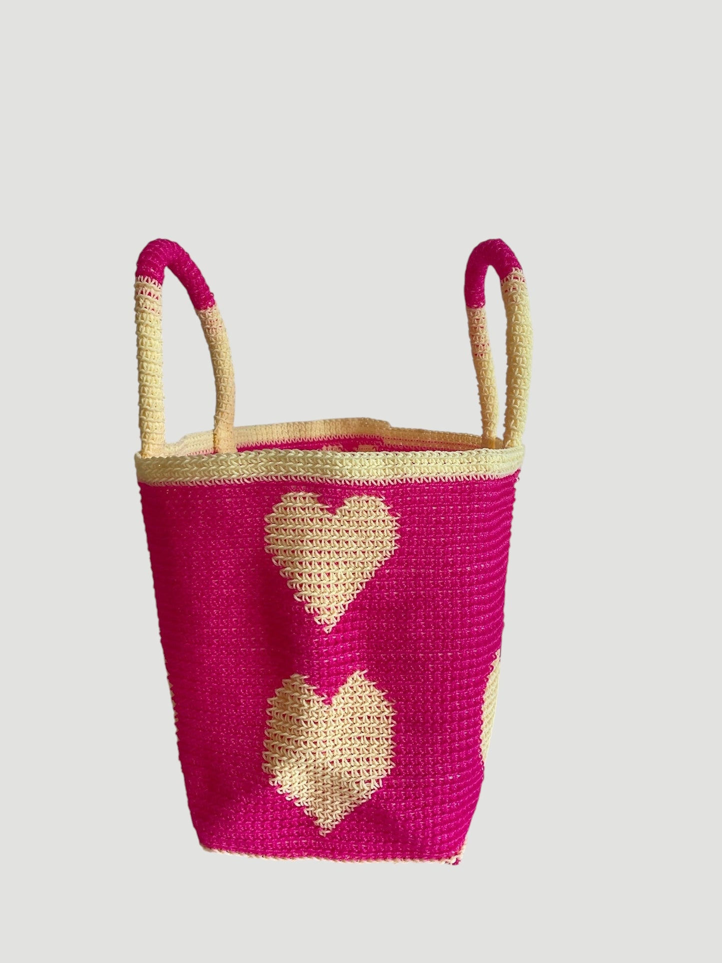 No. 27SC - CROCHET BASKET BAG - LARGE - neon pink & cream