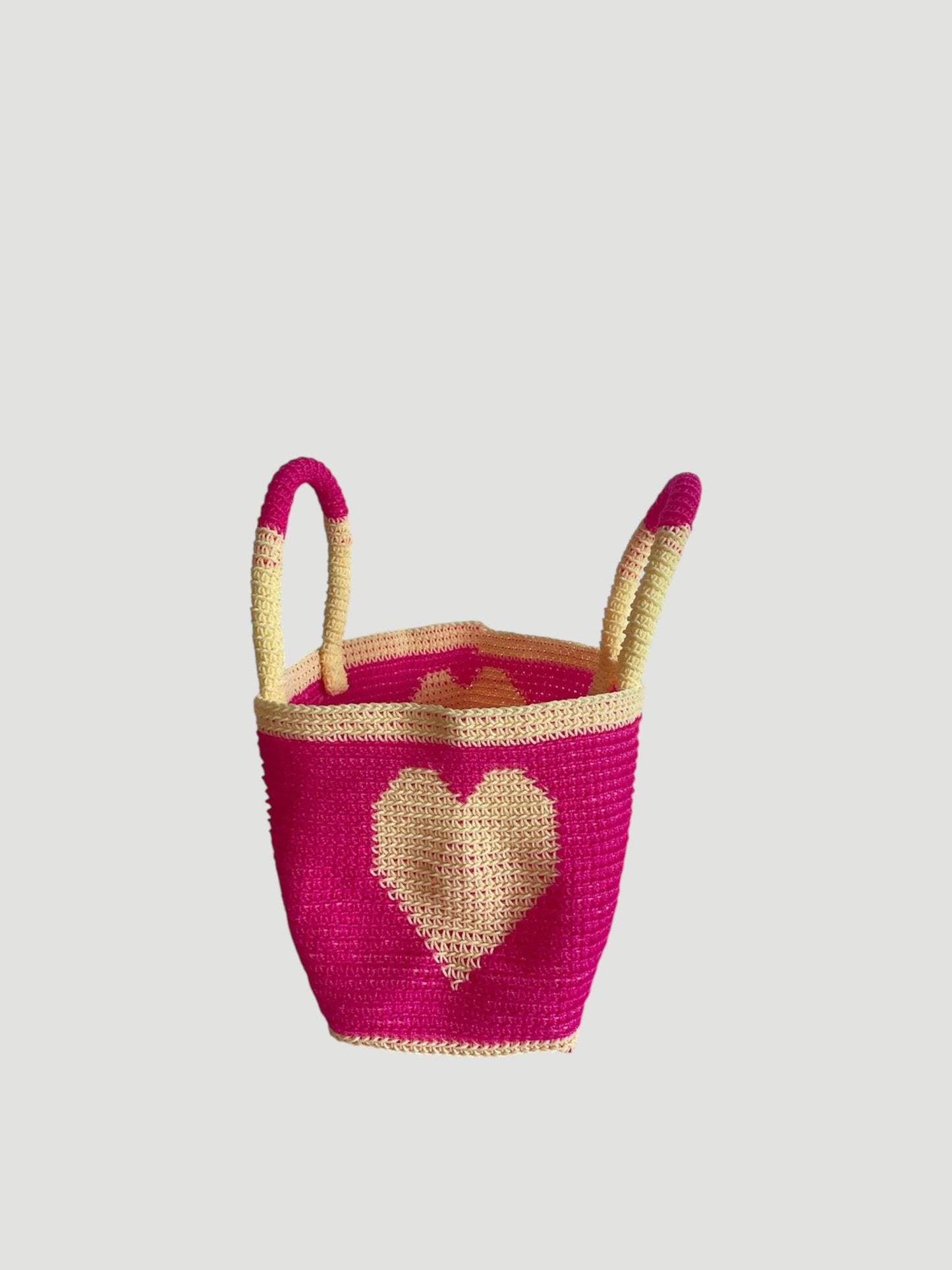 No. 27SC - CROCHET BASKET BAG - MEDIUM - neon pink & cream