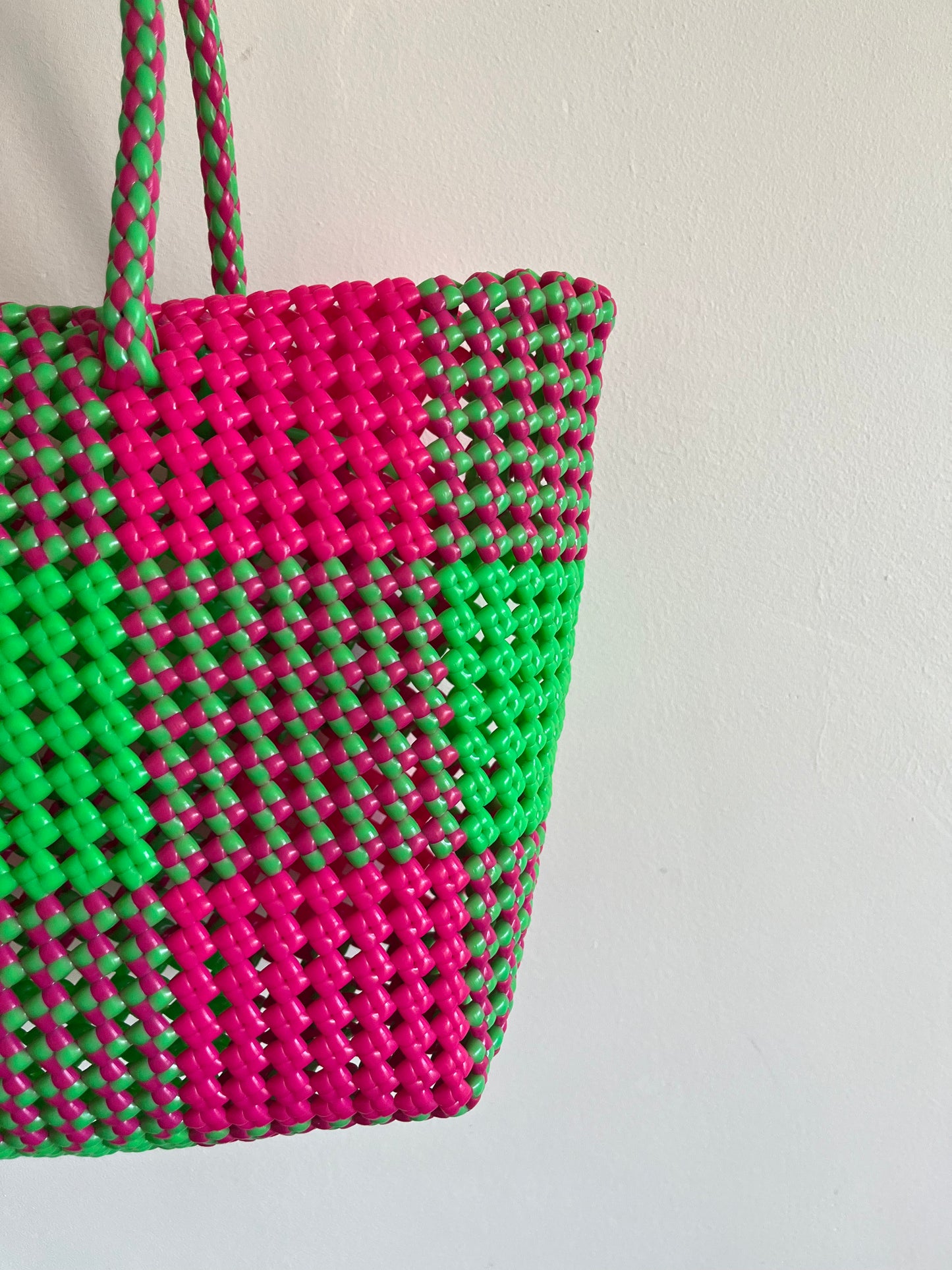N°20M - SAC CABAS IMPARFAIT - MOYEN - rose fluo & vert fluo