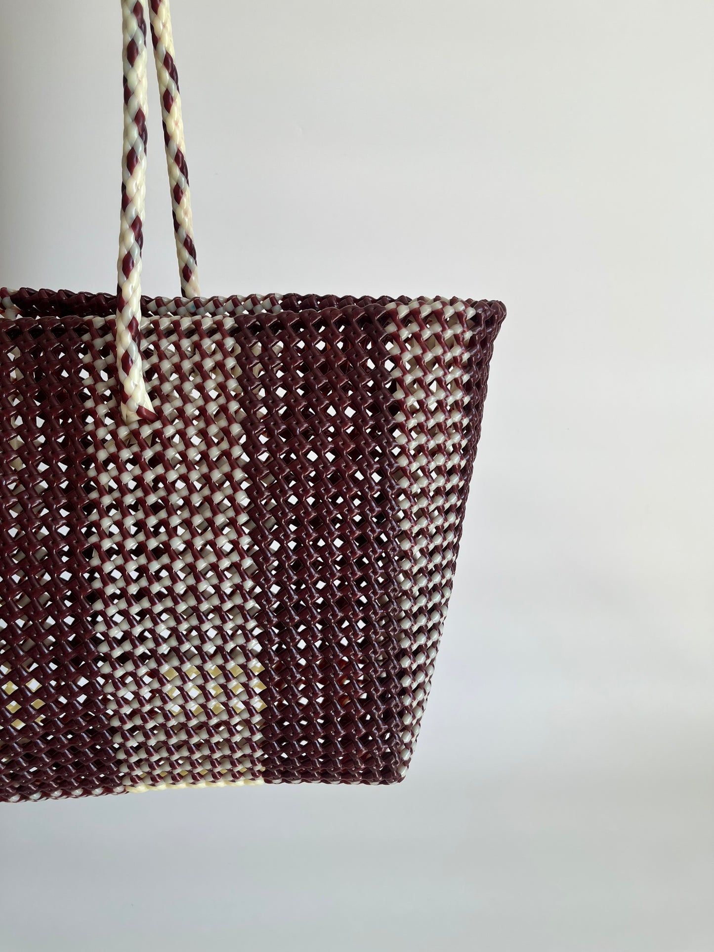 N°493XL - SAC CABAS TRESSÉ MAIN - MAXI - bordeaux & écru