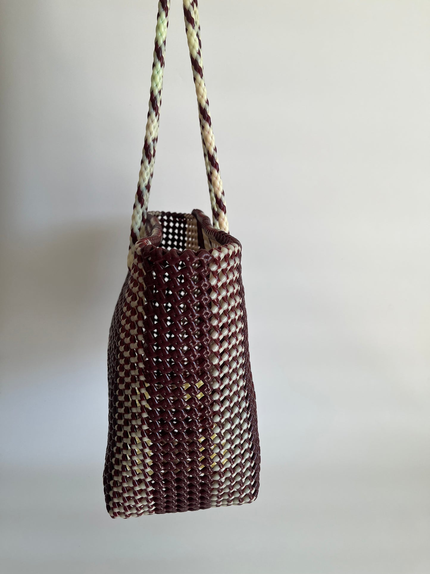 N°493XL - SAC CABAS TRESSÉ MAIN - MAXI - bordeaux & écru