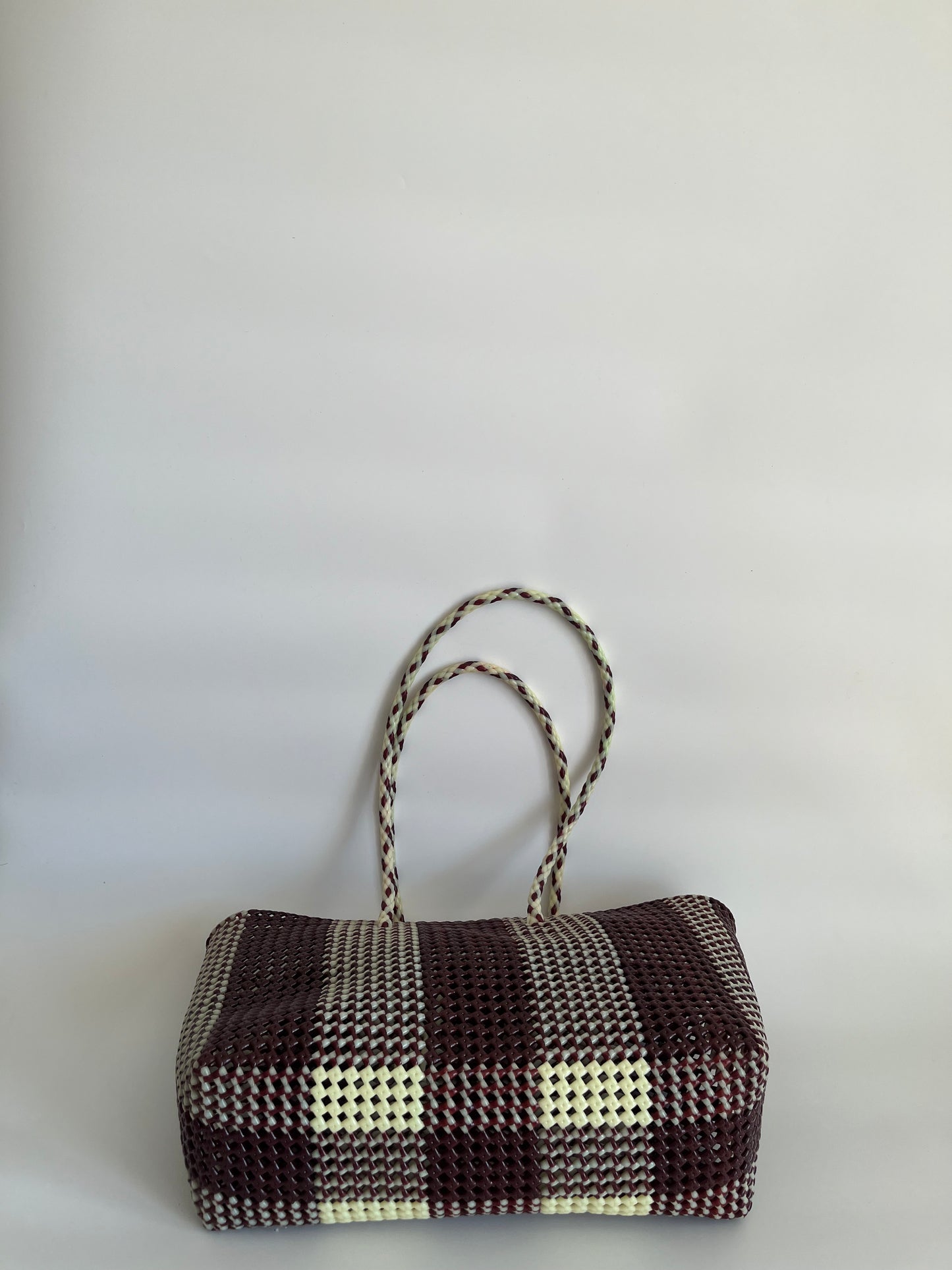 N°493XL - SAC CABAS TRESSÉ MAIN - MAXI - bordeaux & écru