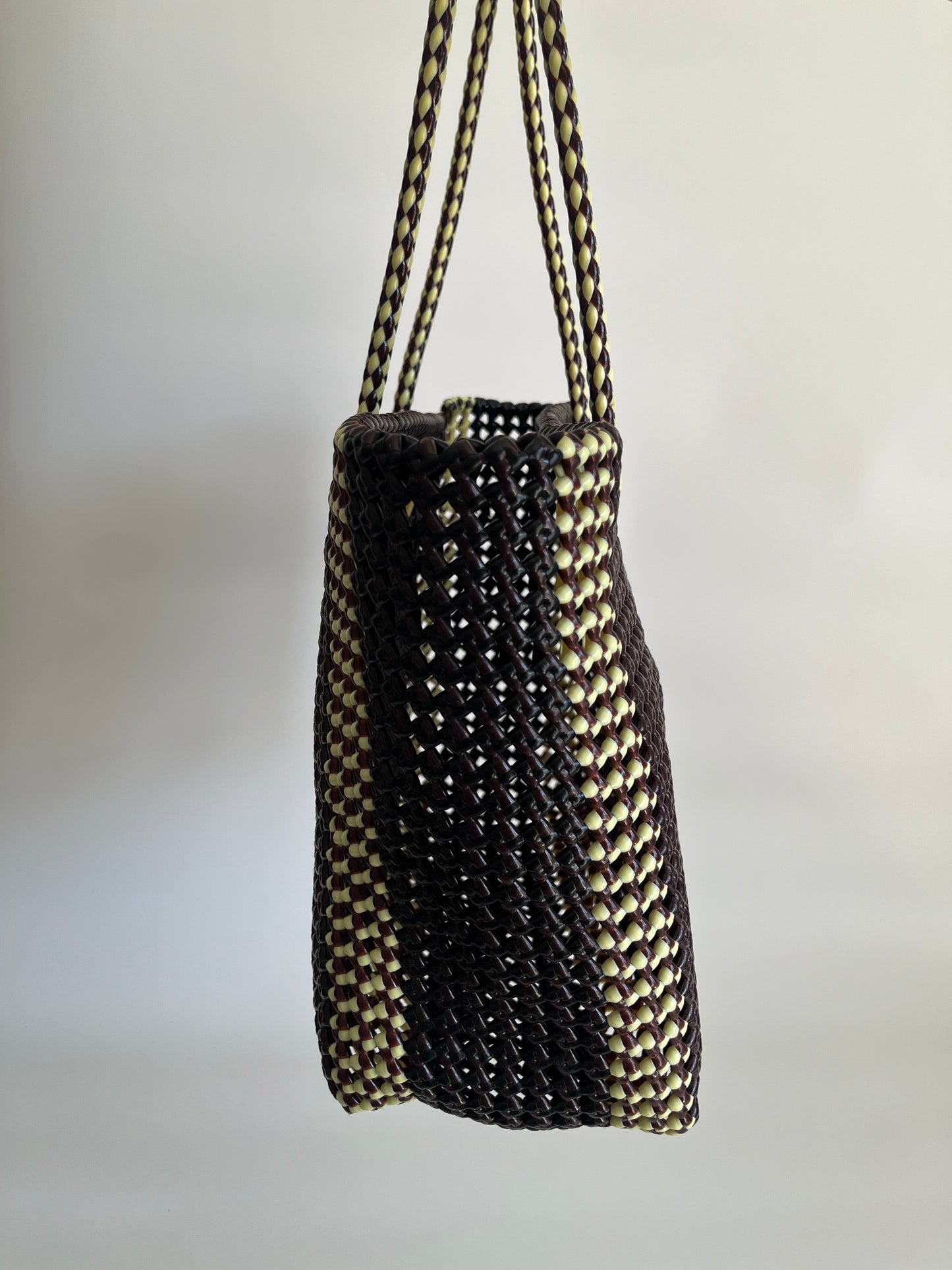 N°181L - SAC PANIER TRESSÉ MAIN - GRAND - marron & crème