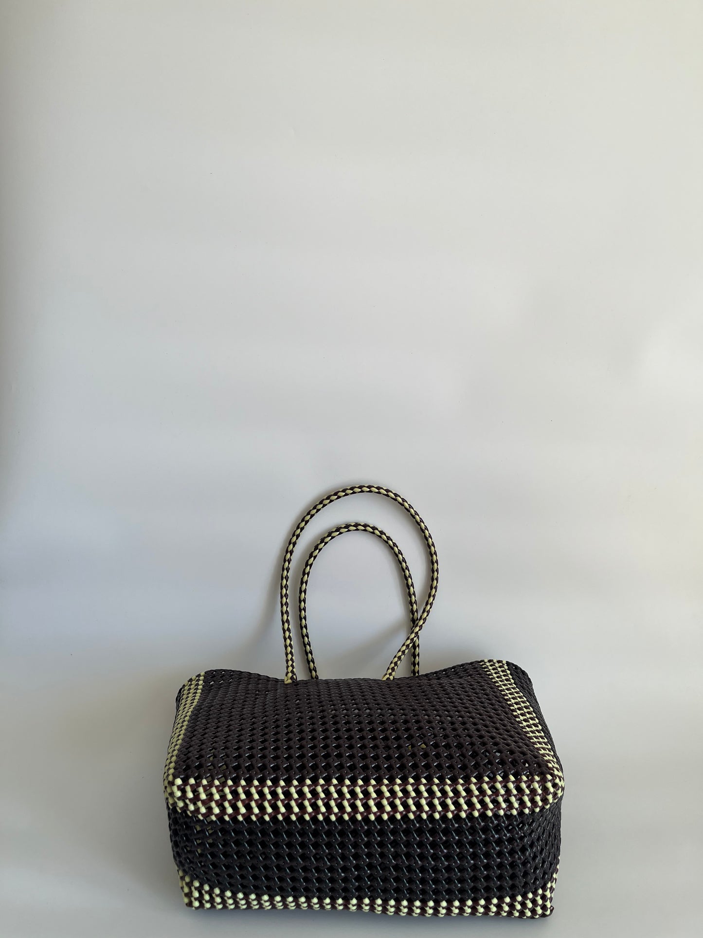 N°181L - SAC CABAS TRESSÉ MAIN - GRAND - marron & crème